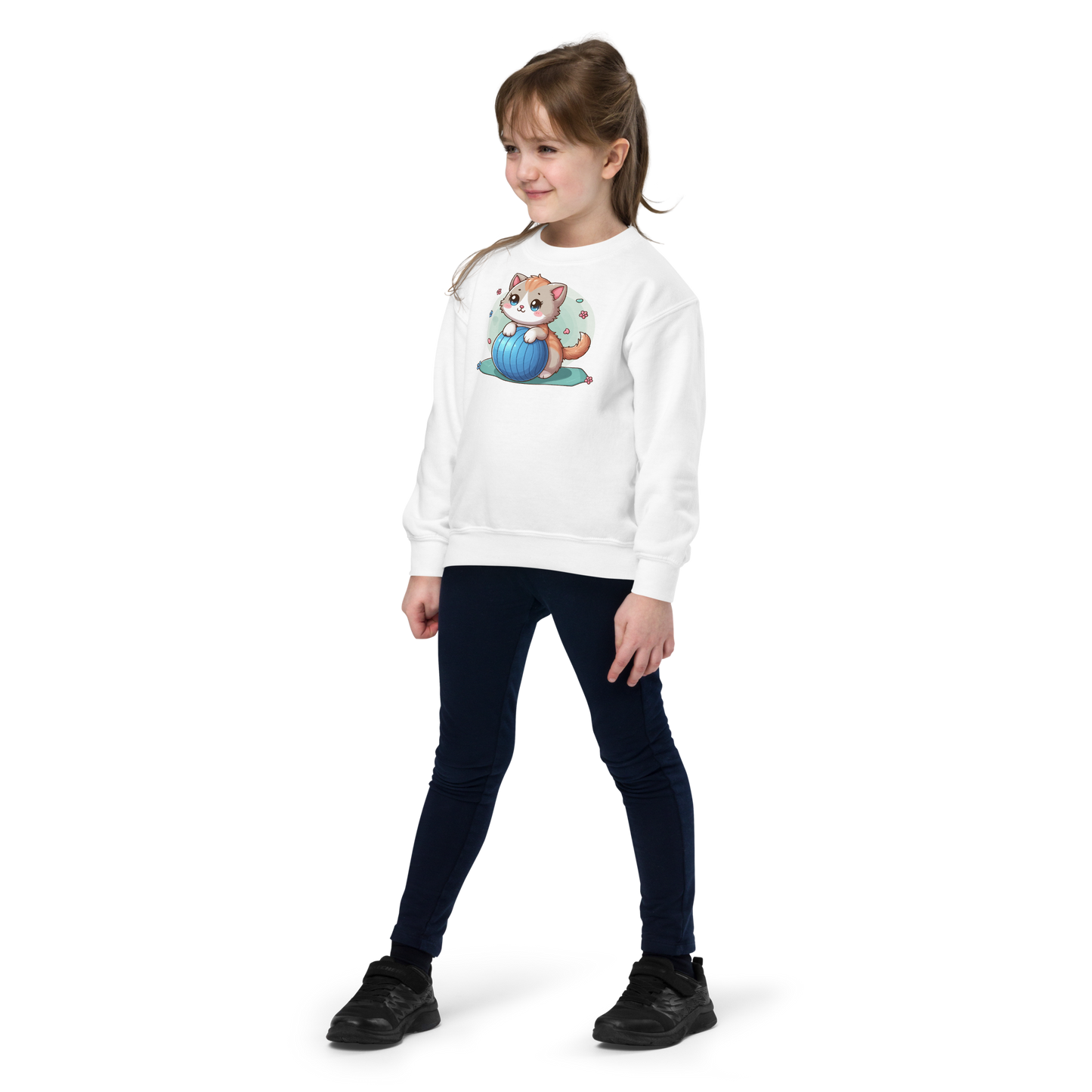 Brown Kitten on Blue Ball - Youth Sweatshirt