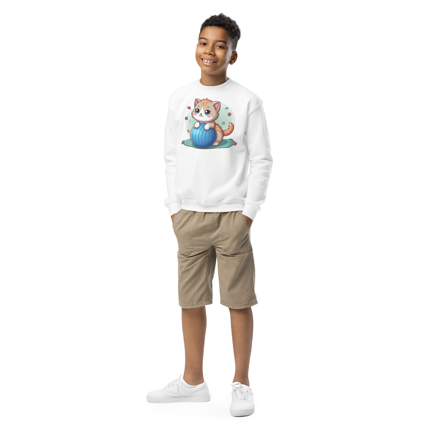Brown Kitten on Blue Ball - Youth Sweatshirt