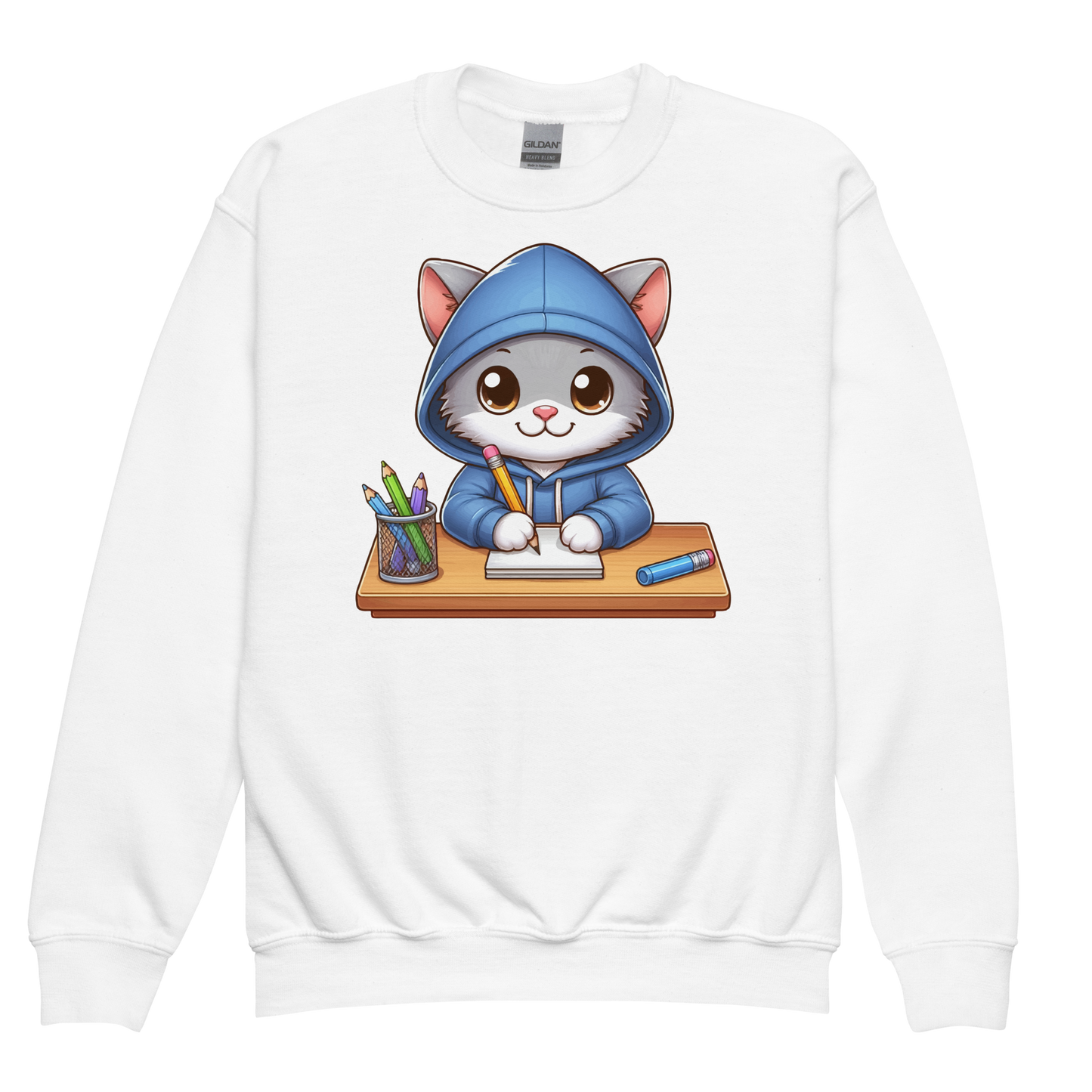 Grey Kitten Doing School - Youth Sweatshirt
