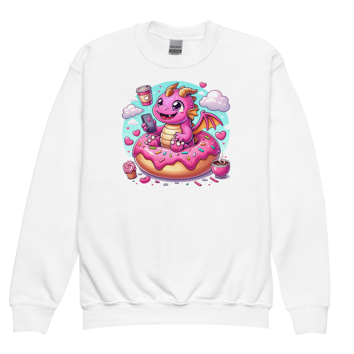 Pink Dragon - Loving Coffee and Donuts - Youth Sweatshirt irt