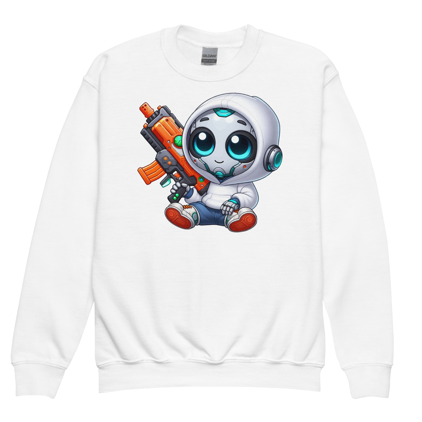 White Robot with Foam Dart Blaster - Youth Sweatshirt