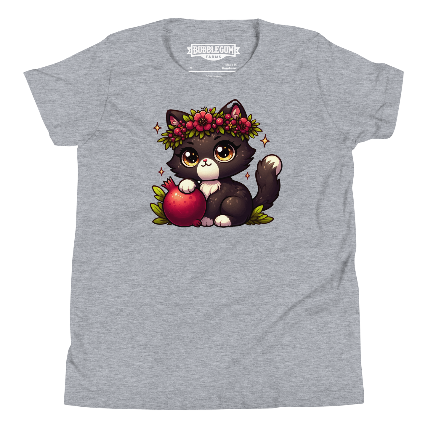 Black Kitten with Red Flowers - Youth Staple Tee