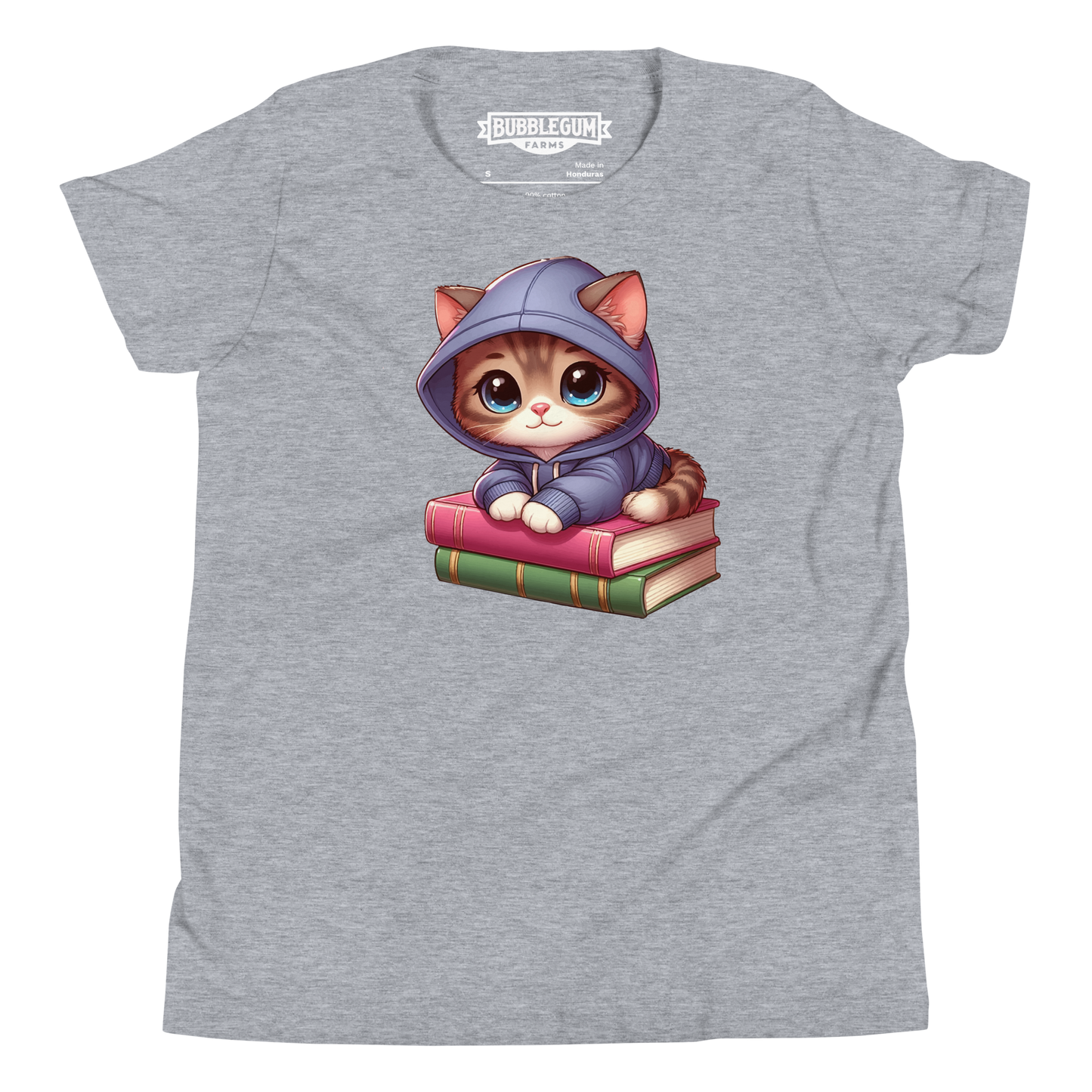 Brown Kitten - Sitting on Books - Youth Staple Tee