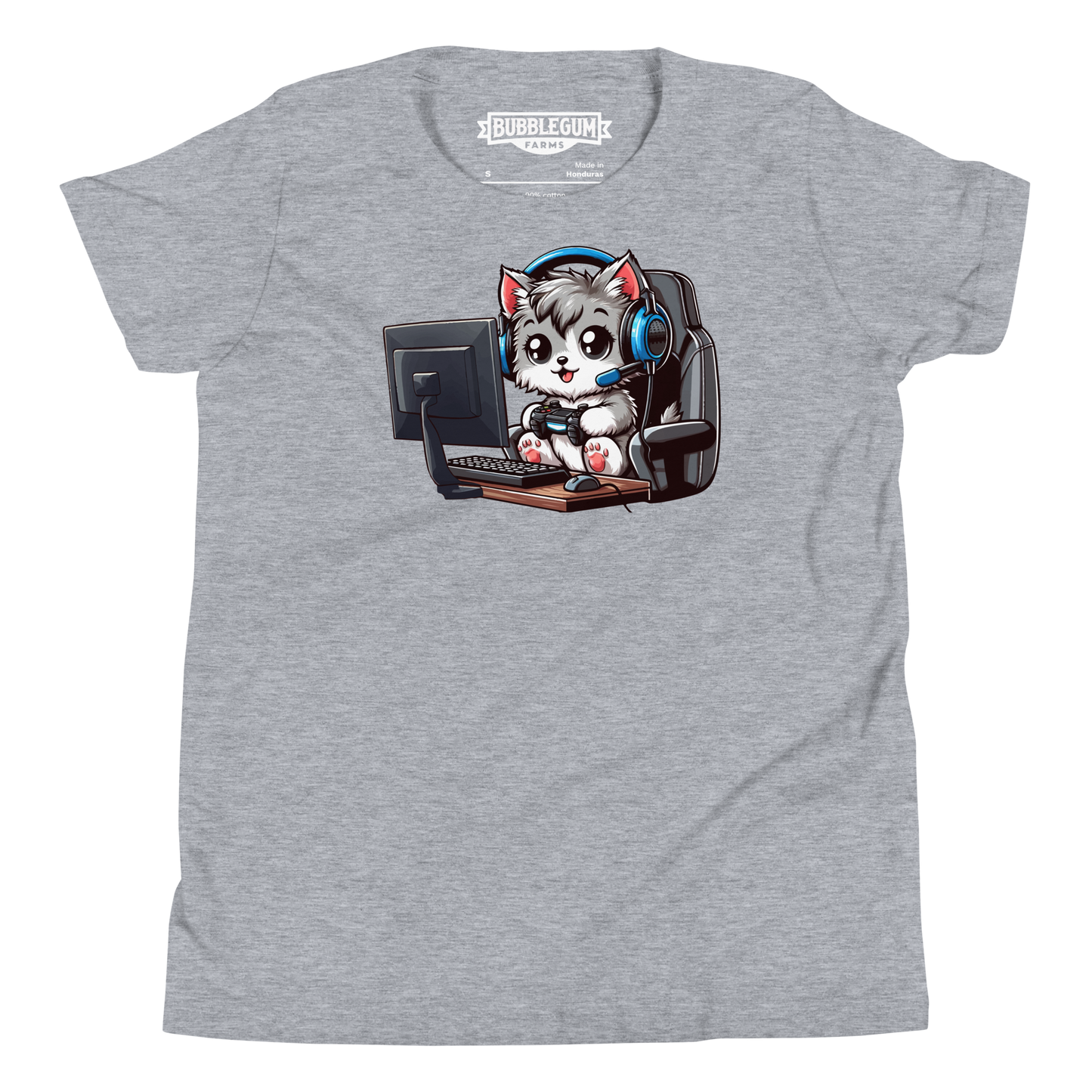 Gamer Kitten - Blue Headset - Youth Staple Tee