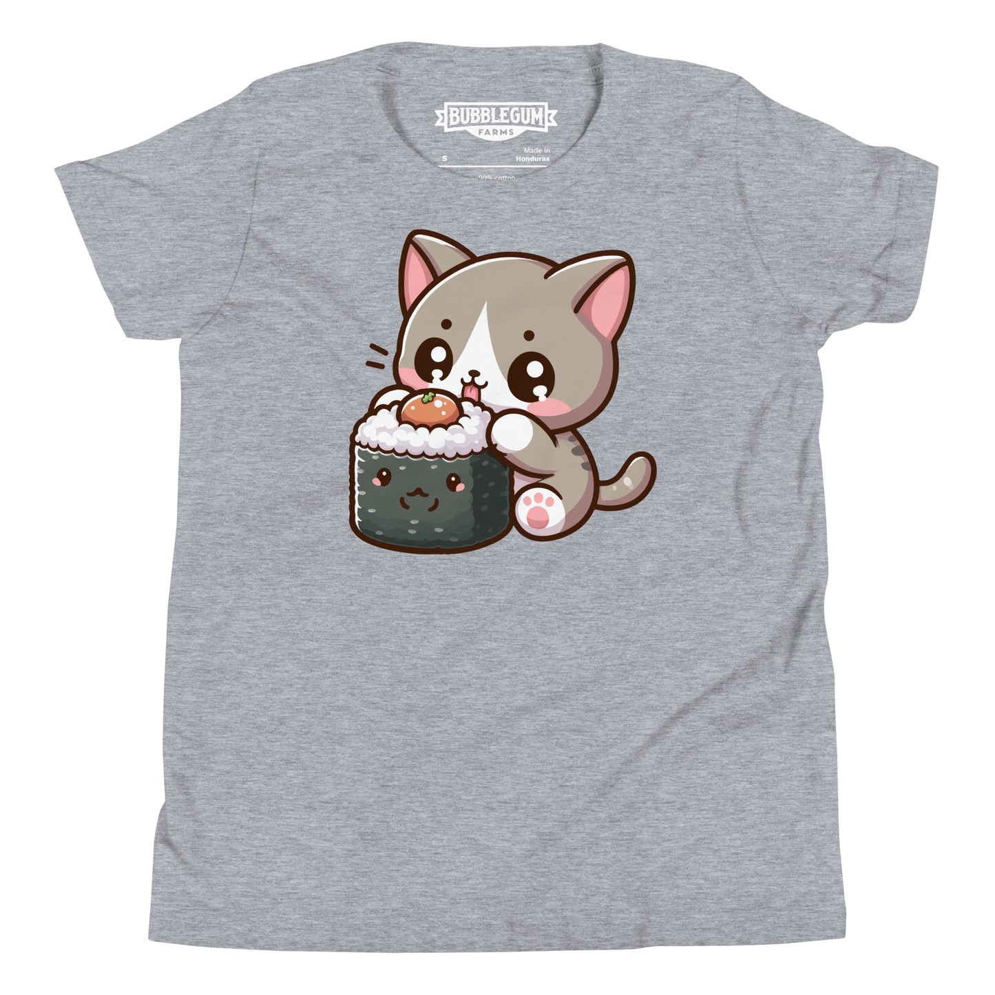 Grey Kitten - Eating Sushi - Youth Staple Tee