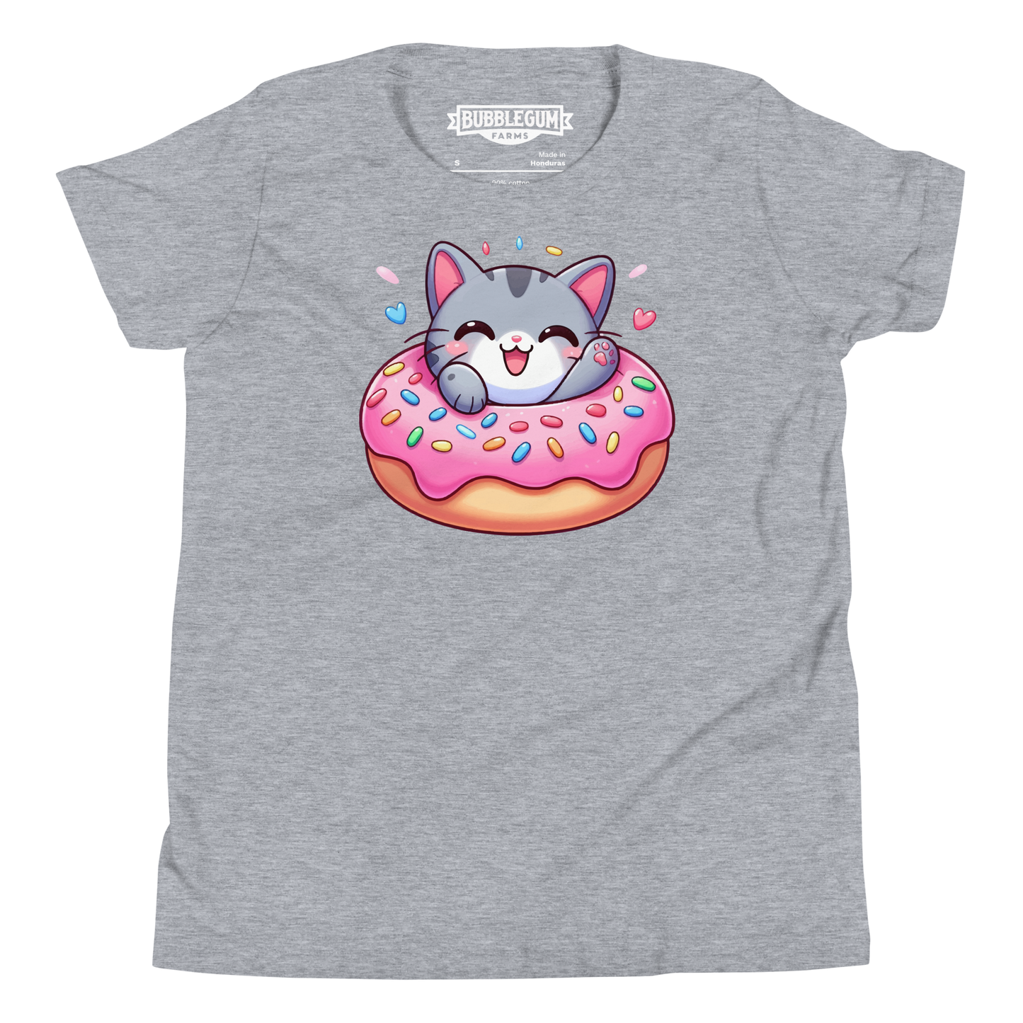 Grey Kitten - Laughing in a Donut - Youth Staple Tee