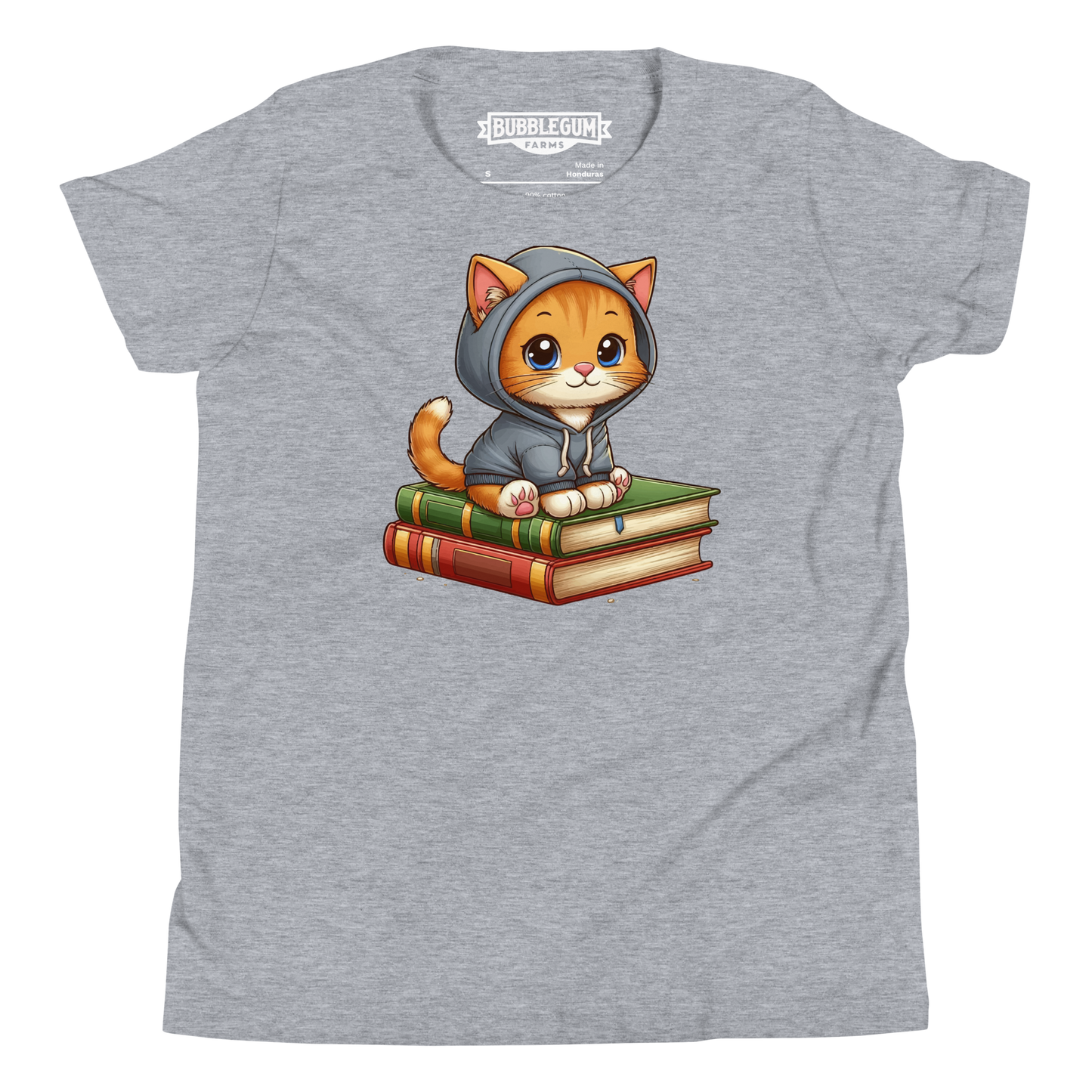 Orange Kitten - Sitting on Books - Youth Staple Tee