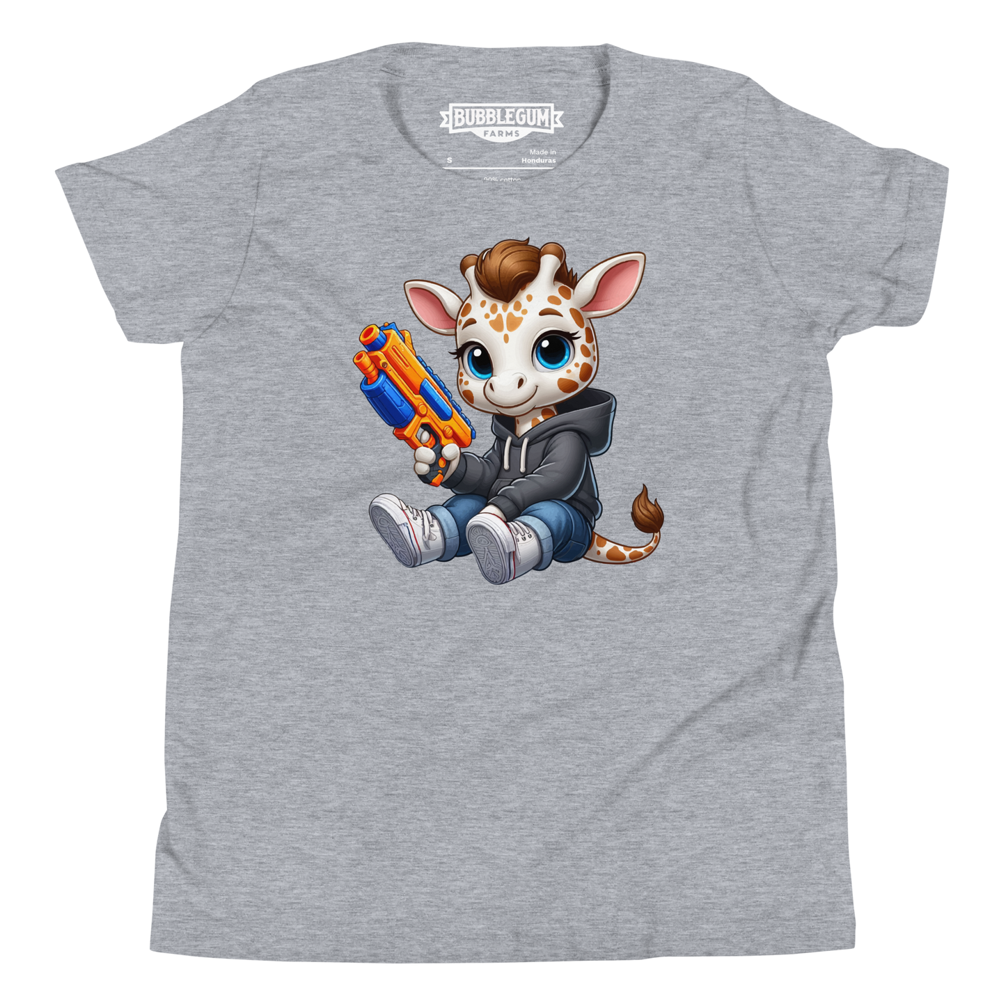 White Giraffe with Foam Dart Blaster - Youth Staple Tee