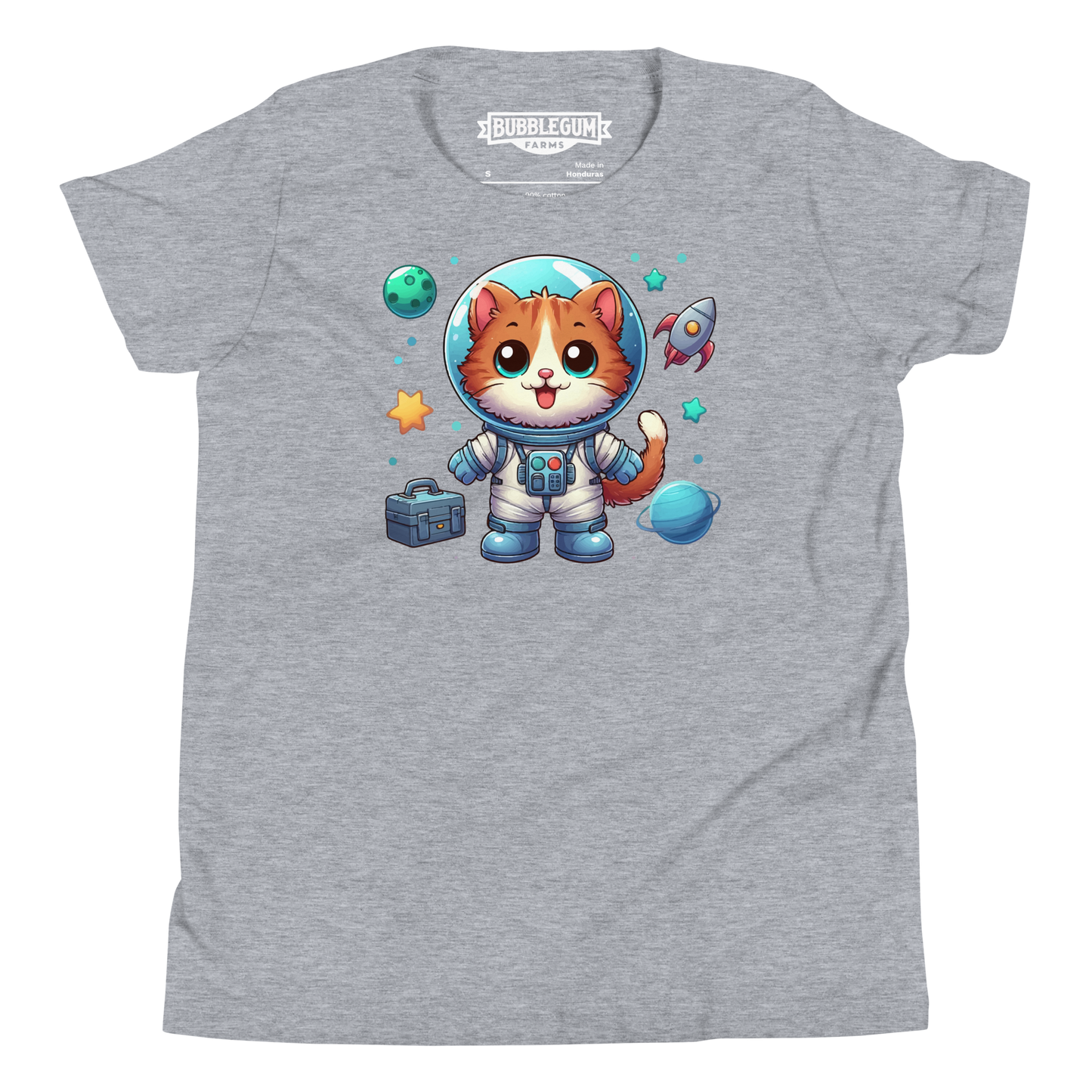 Space Kitten with Planets - Youth Staple Tee