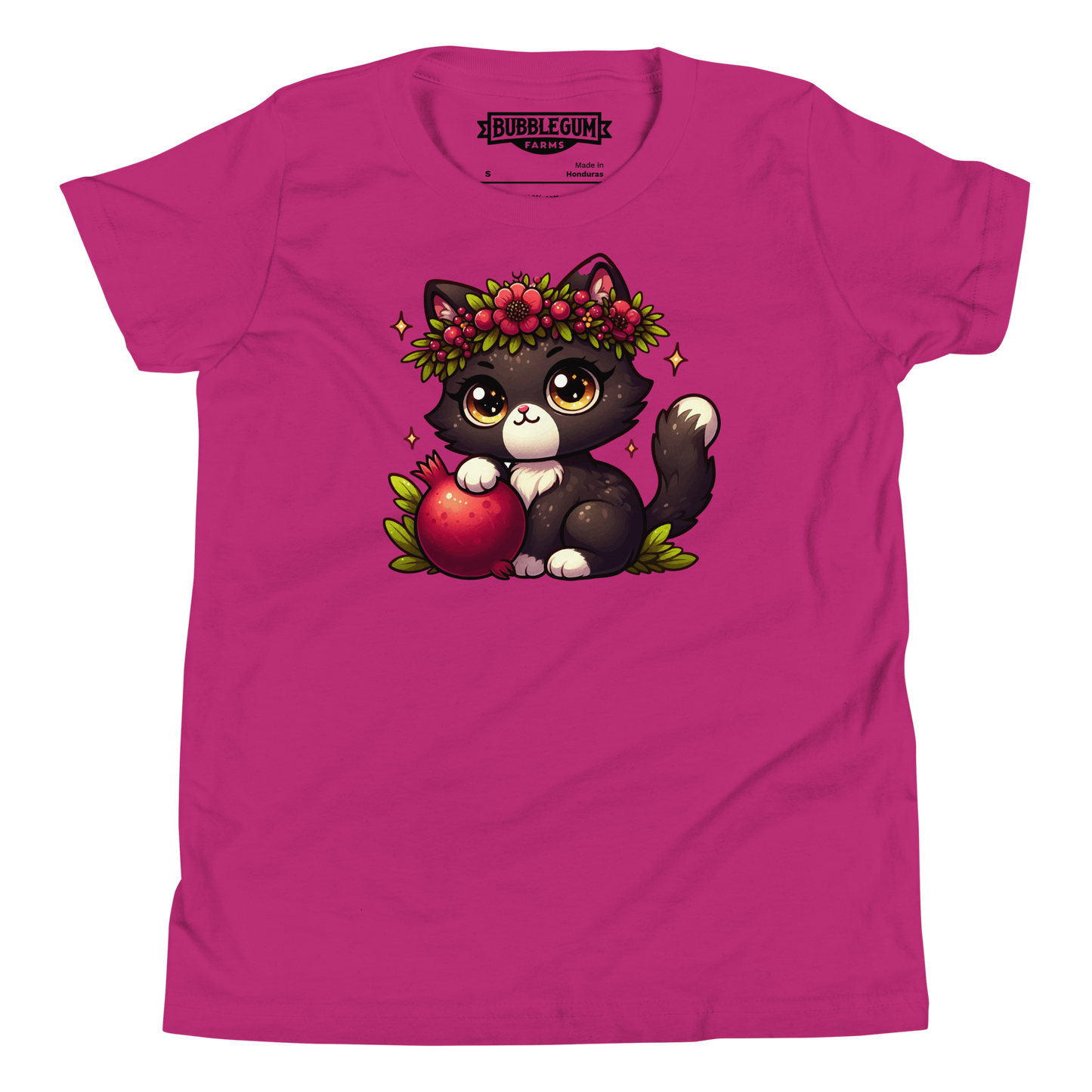 Black Kitten with Red Flowers - Youth Staple Tee