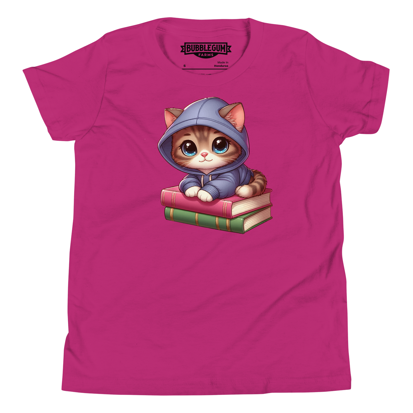 Brown Kitten - Sitting on Books - Youth Staple Tee