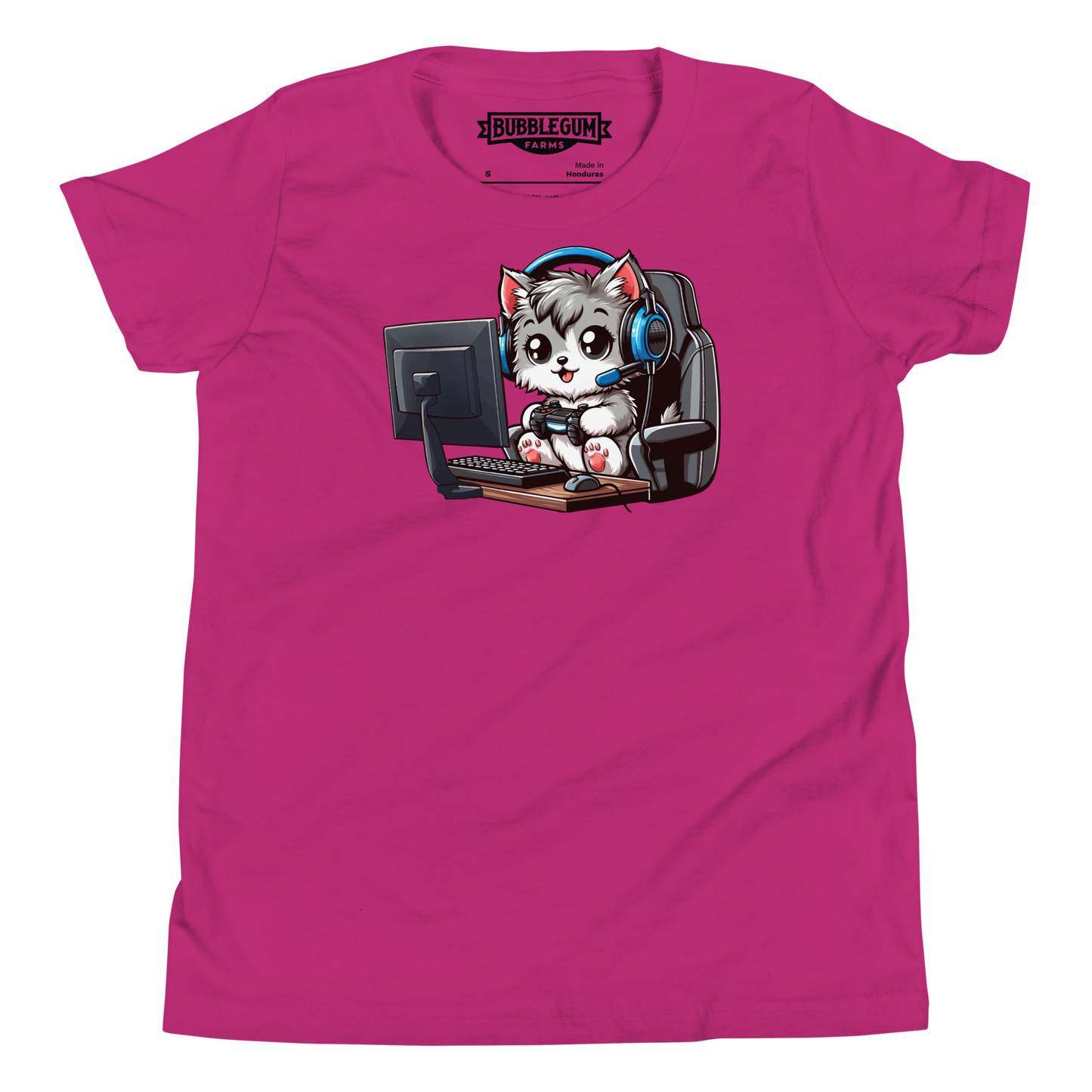Gamer Kitten - Blue Headset - Youth Staple Tee