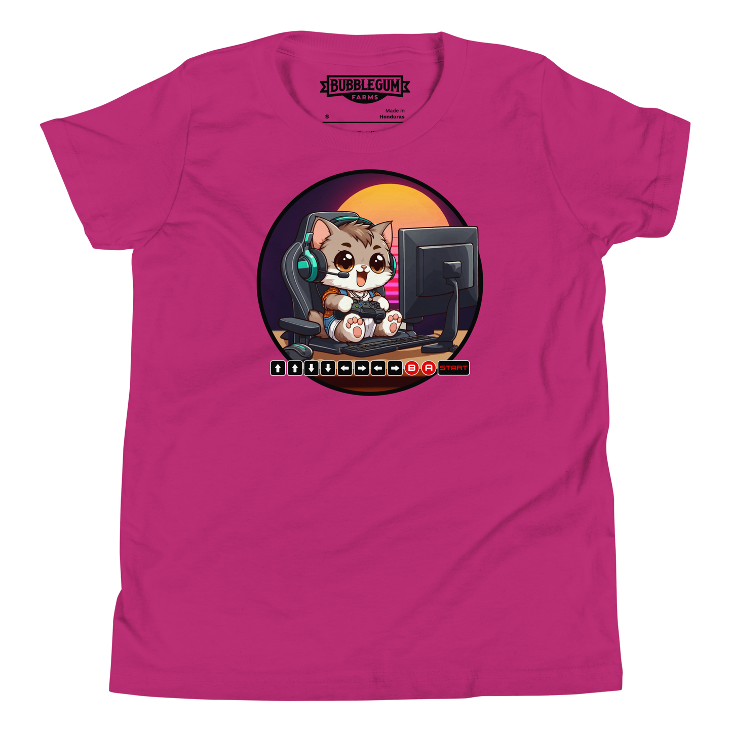 Gamer Kitten - Green Headset - Youth Staple Tee