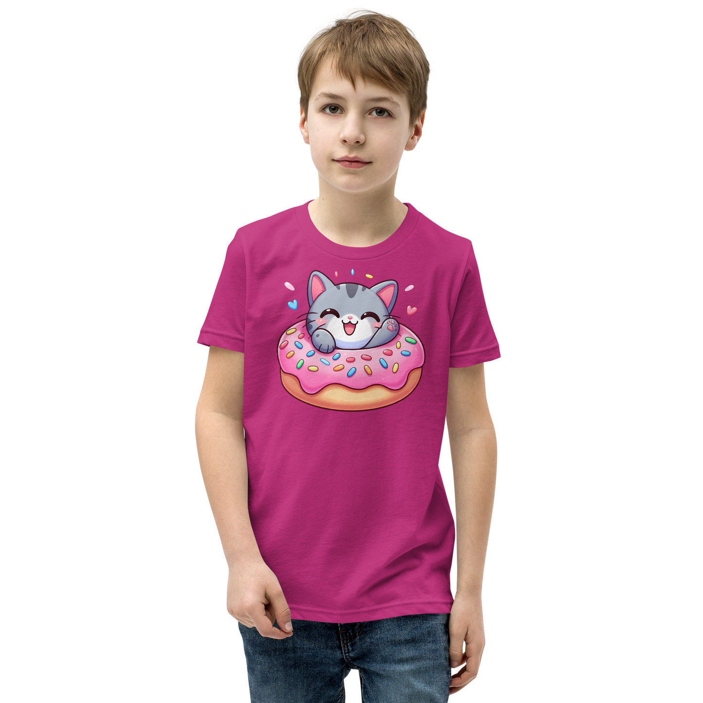 Grey Kitten - Laughing in a Donut - Youth Staple Tee