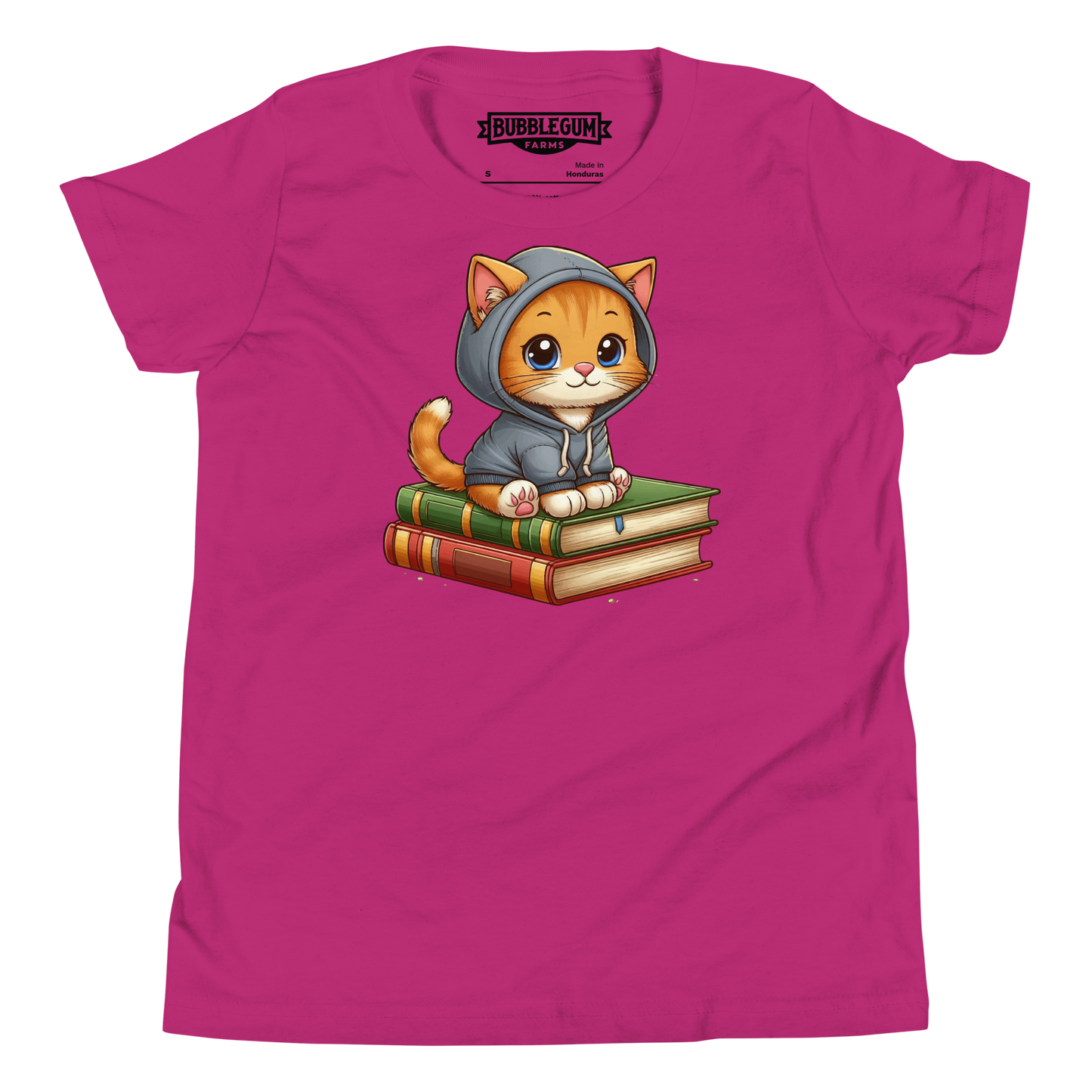 Orange Kitten - Sitting on Books - Youth Staple Tee