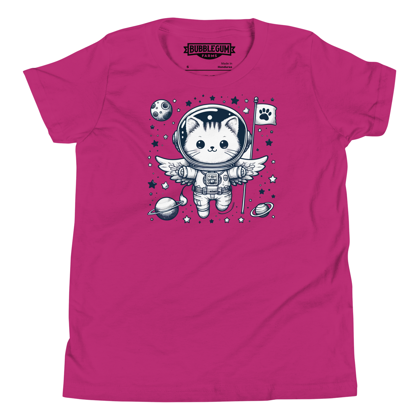 Space Kitten with Stars - Youth Staple Tee