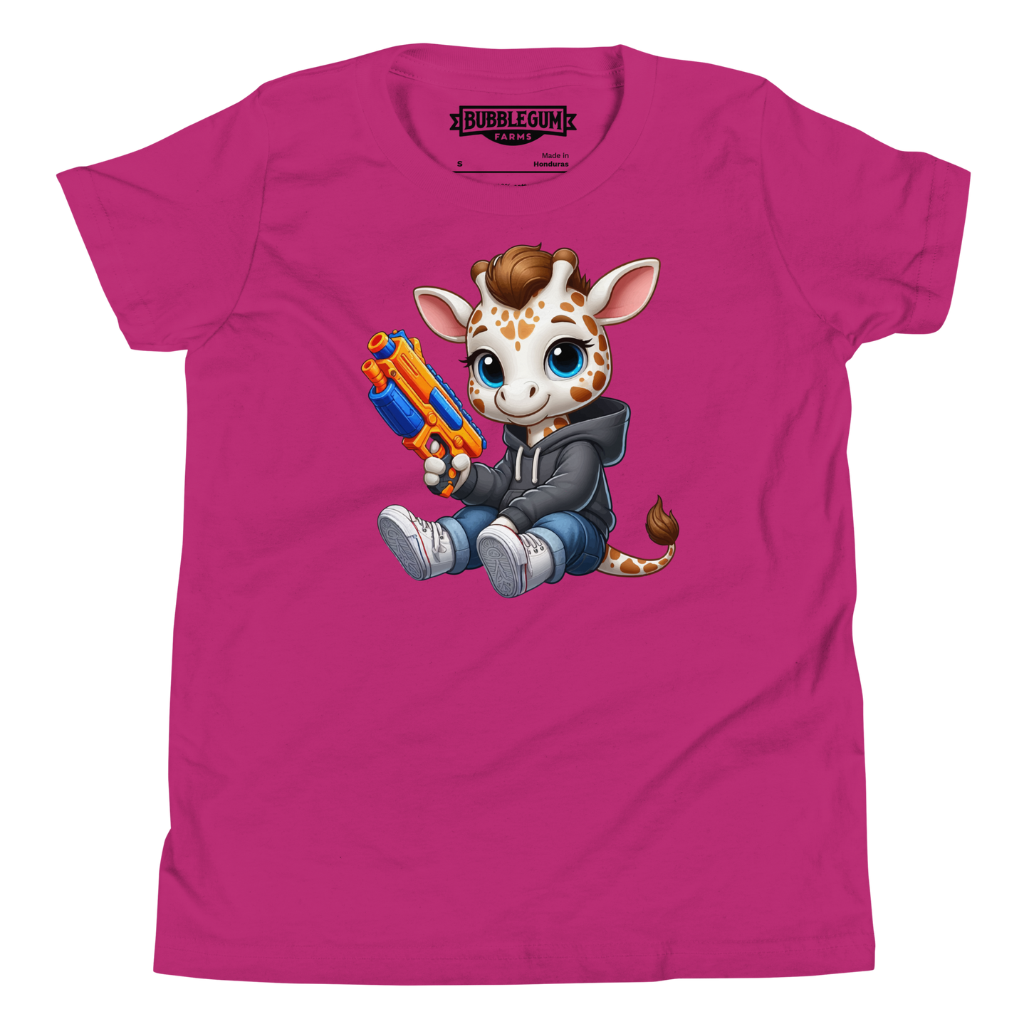 White Giraffe with Foam Dart Blaster - Youth Staple Tee