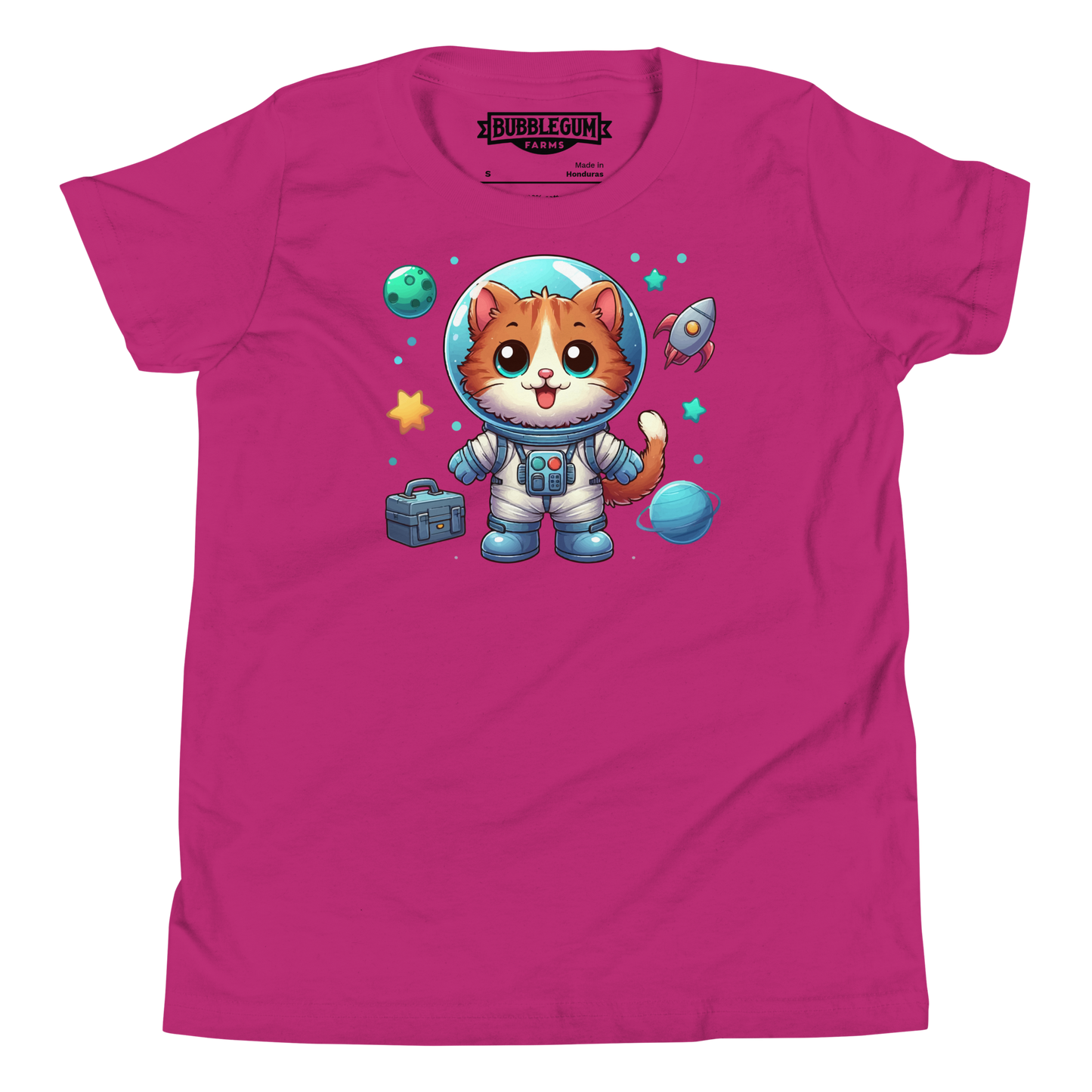 Space Kitten with Planets - Youth Staple Tee