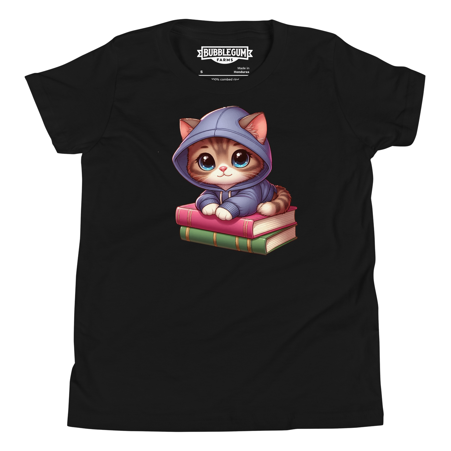 Brown Kitten - Sitting on Books - Youth Staple Tee