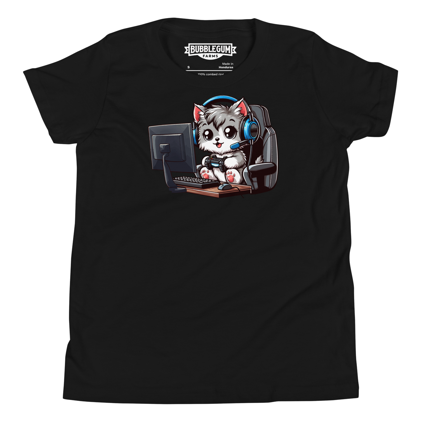Gamer Kitten - Blue Headset - Youth Staple Tee