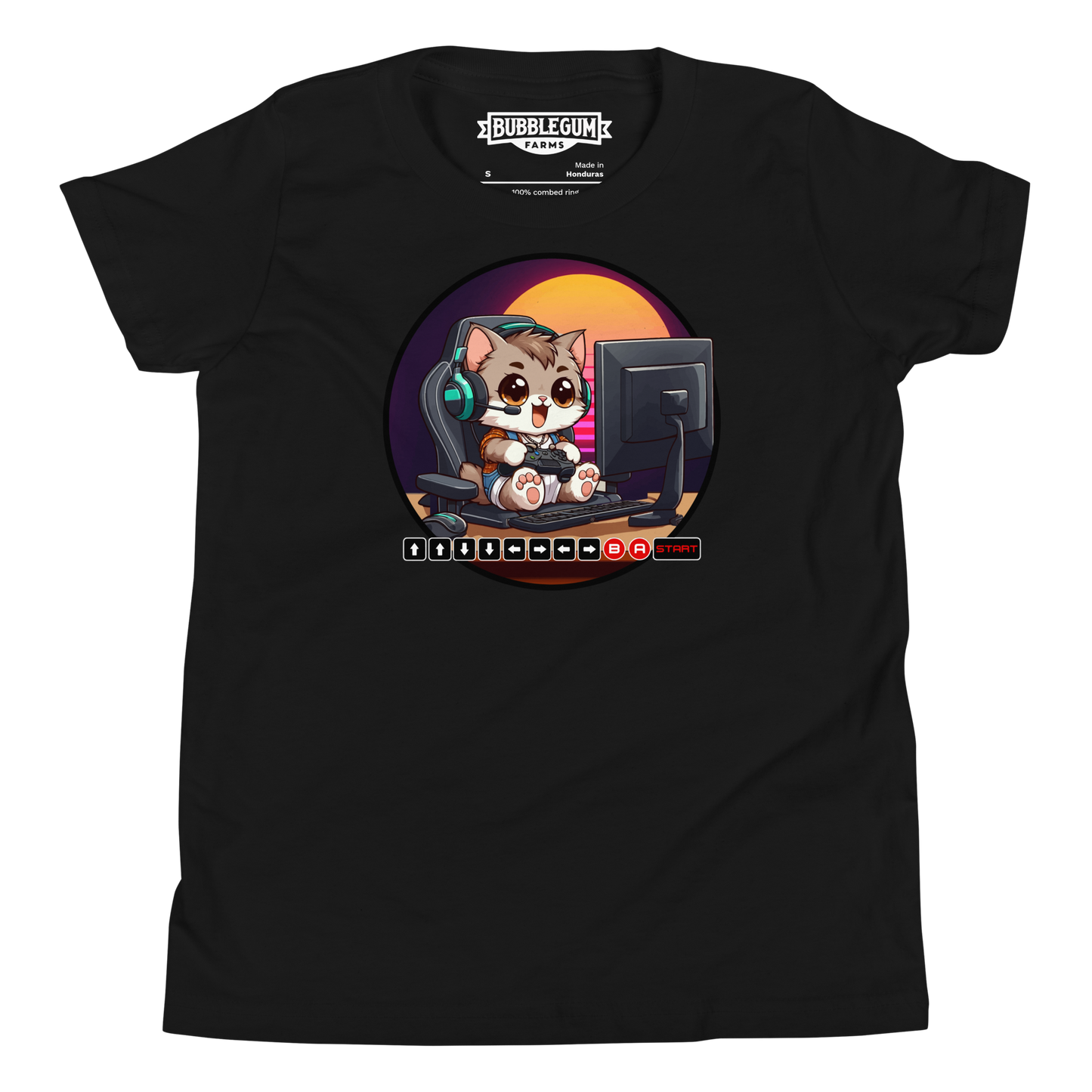 Gamer Kitten - Green Headset - Youth Staple Tee