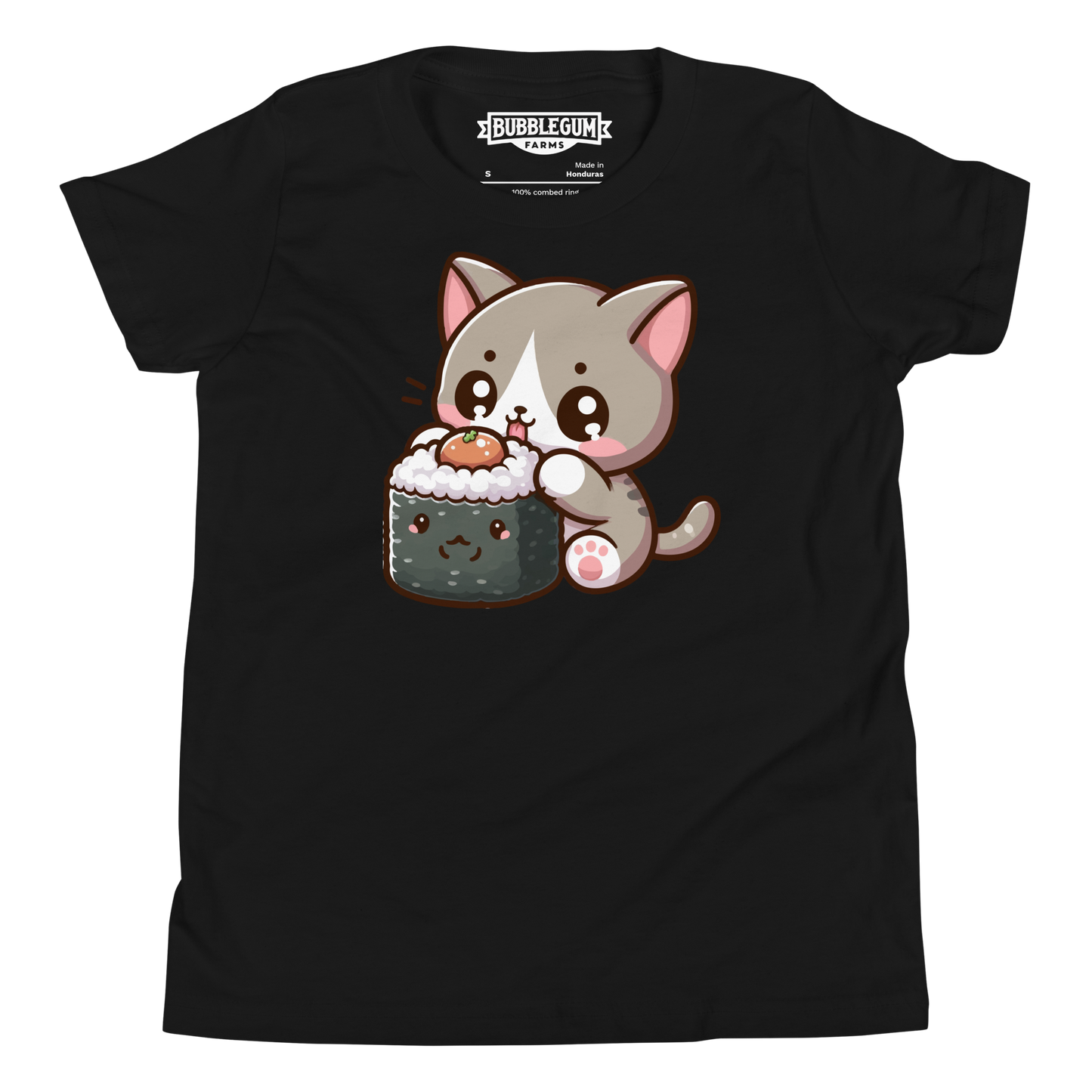 Grey Kitten - Eating Sushi - Youth Staple Tee