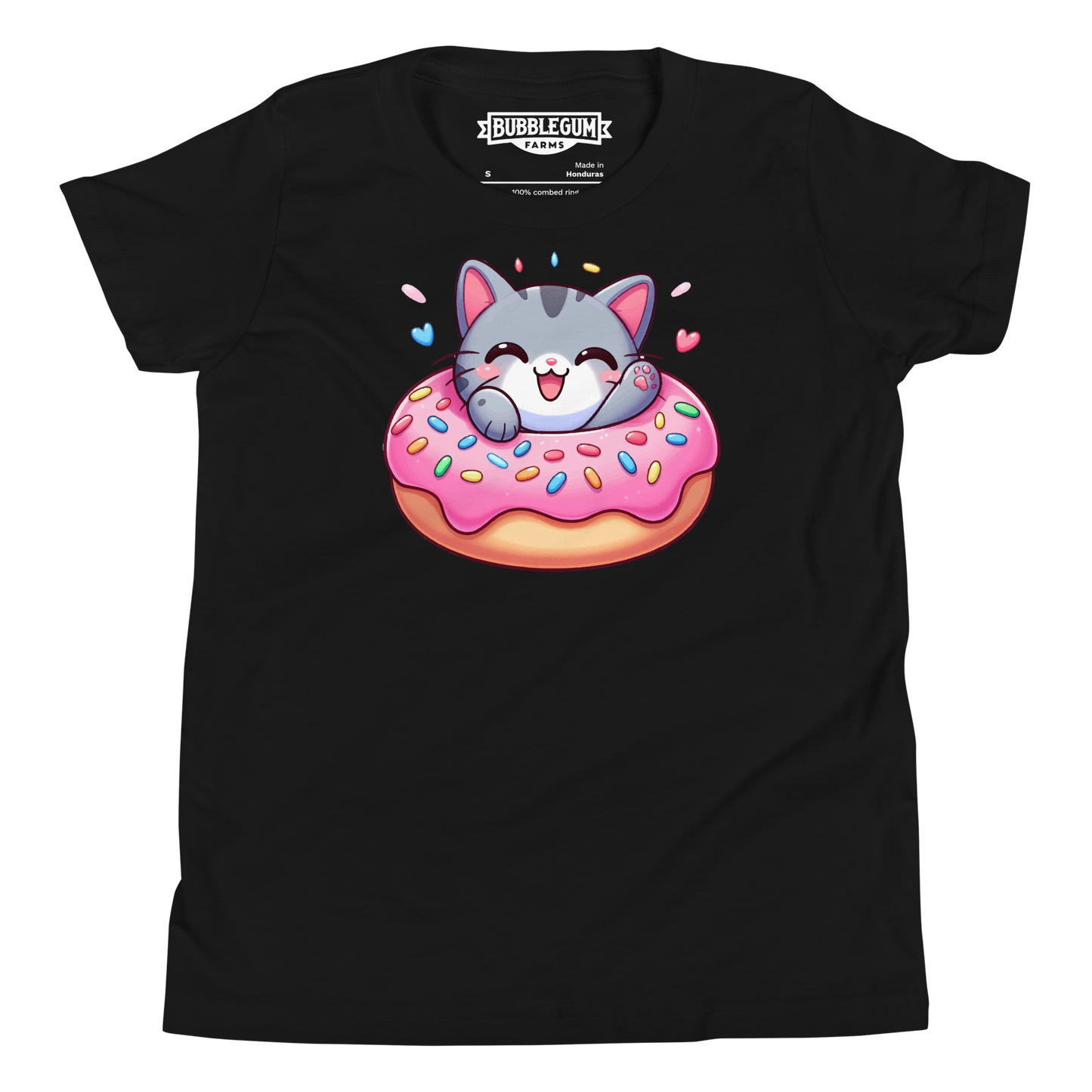 Grey Kitten - Laughing in a Donut - Youth Staple Tee
