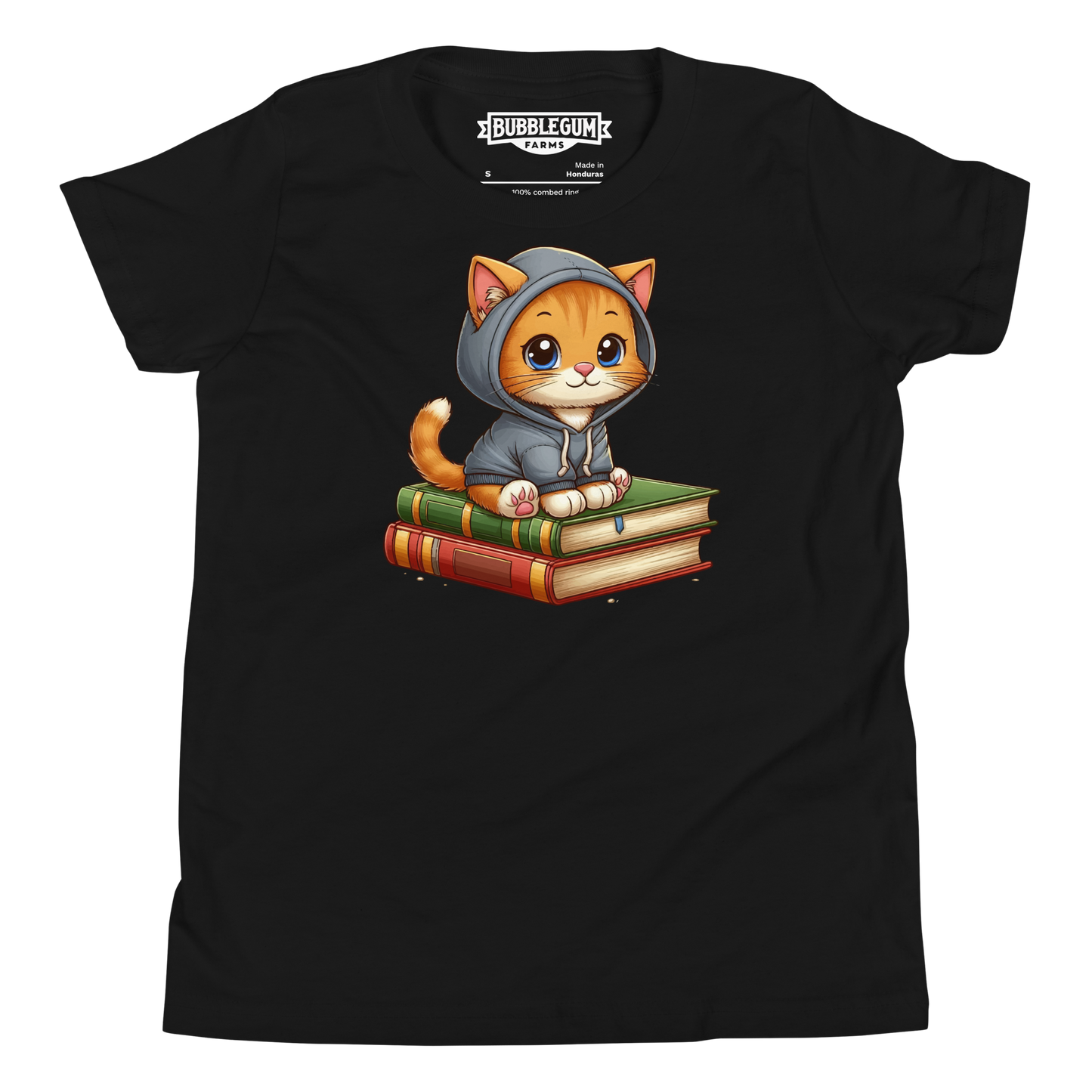 Orange Kitten - Sitting on Books - Youth Staple Tee
