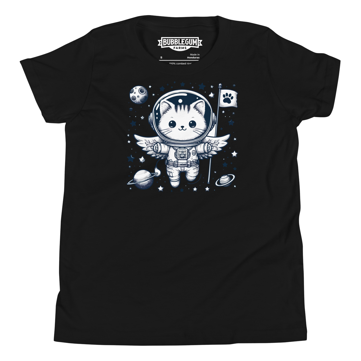 Space Kitten with Stars - Youth Staple Tee