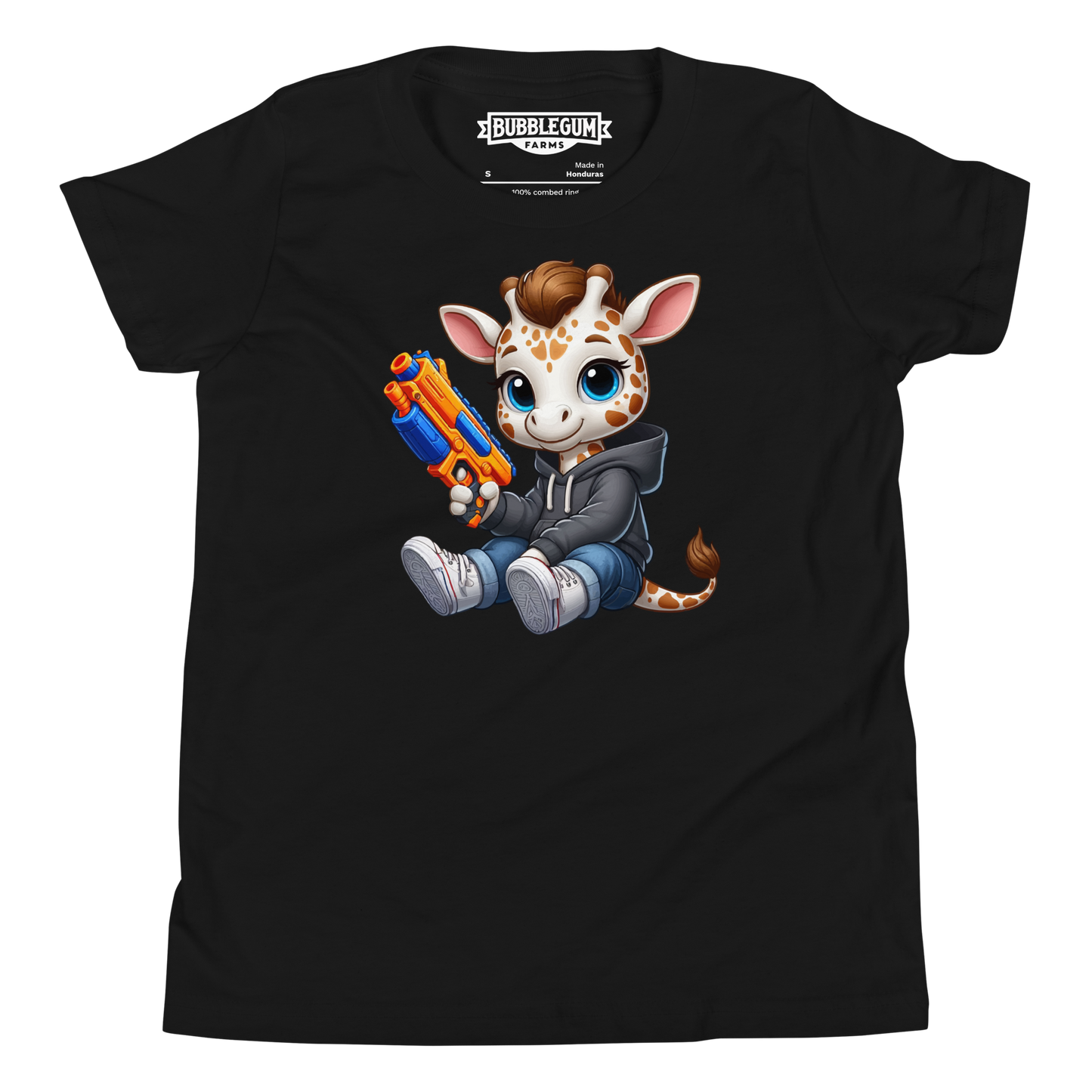 White Giraffe with Foam Dart Blaster - Youth Staple Tee
