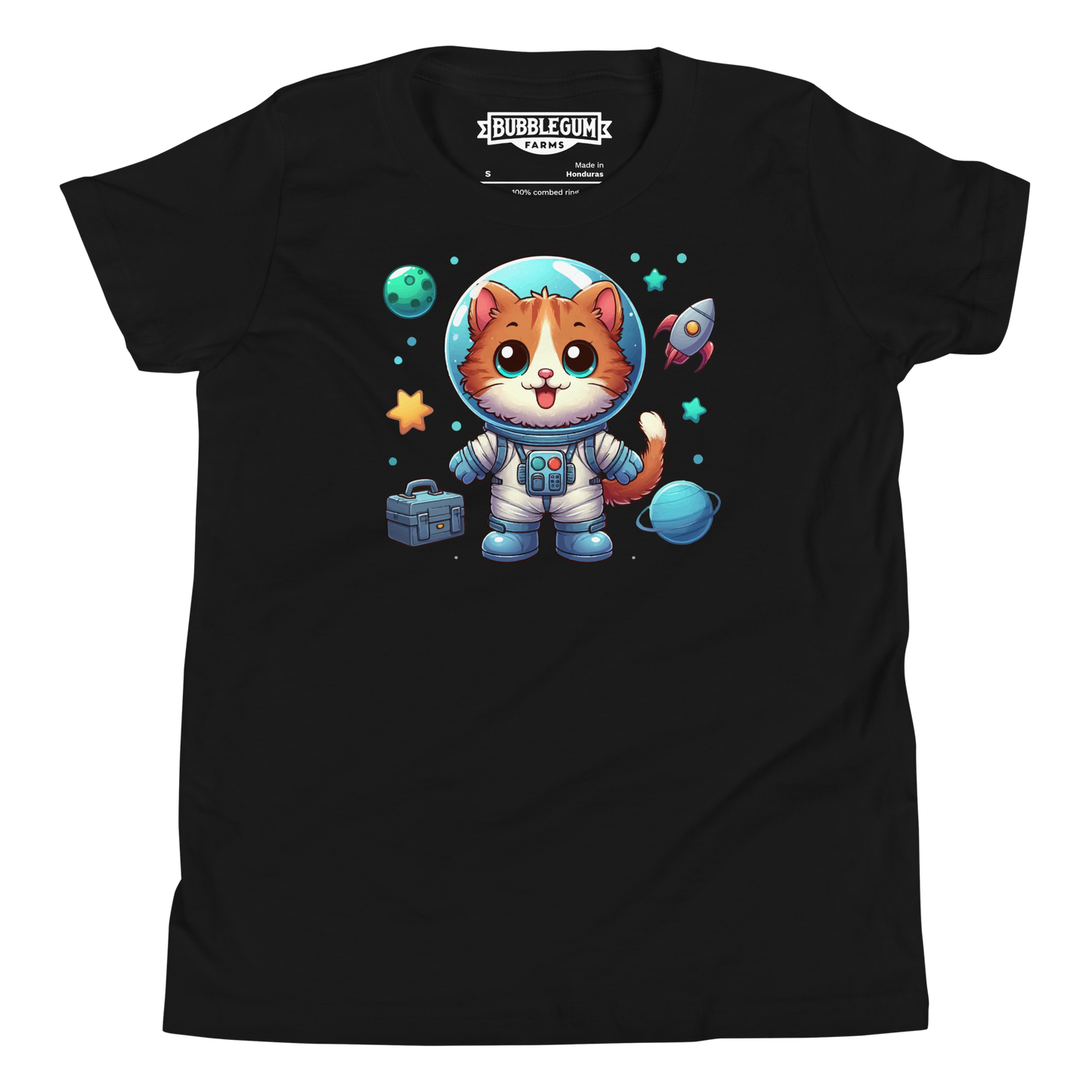 Space Kitten with Planets - Youth Staple Tee