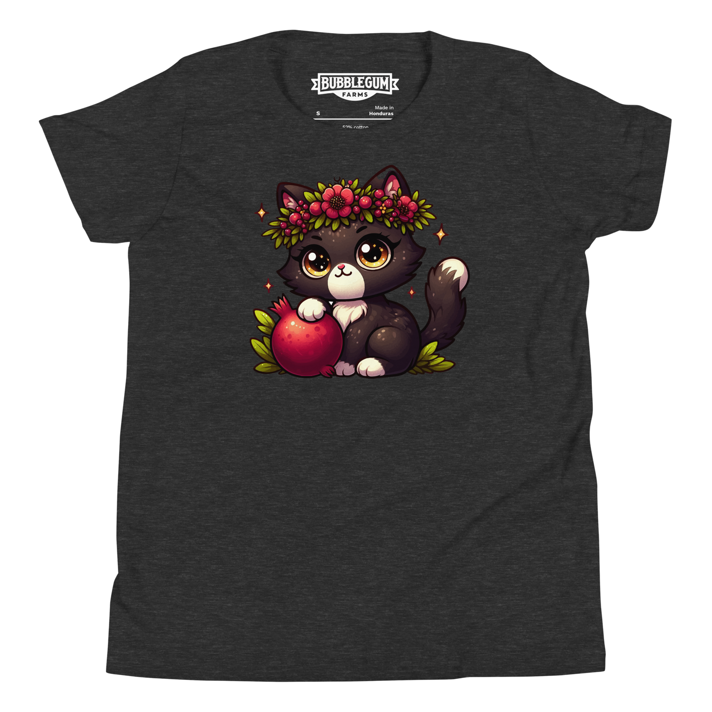 Black Kitten with Red Flowers - Youth Staple Tee