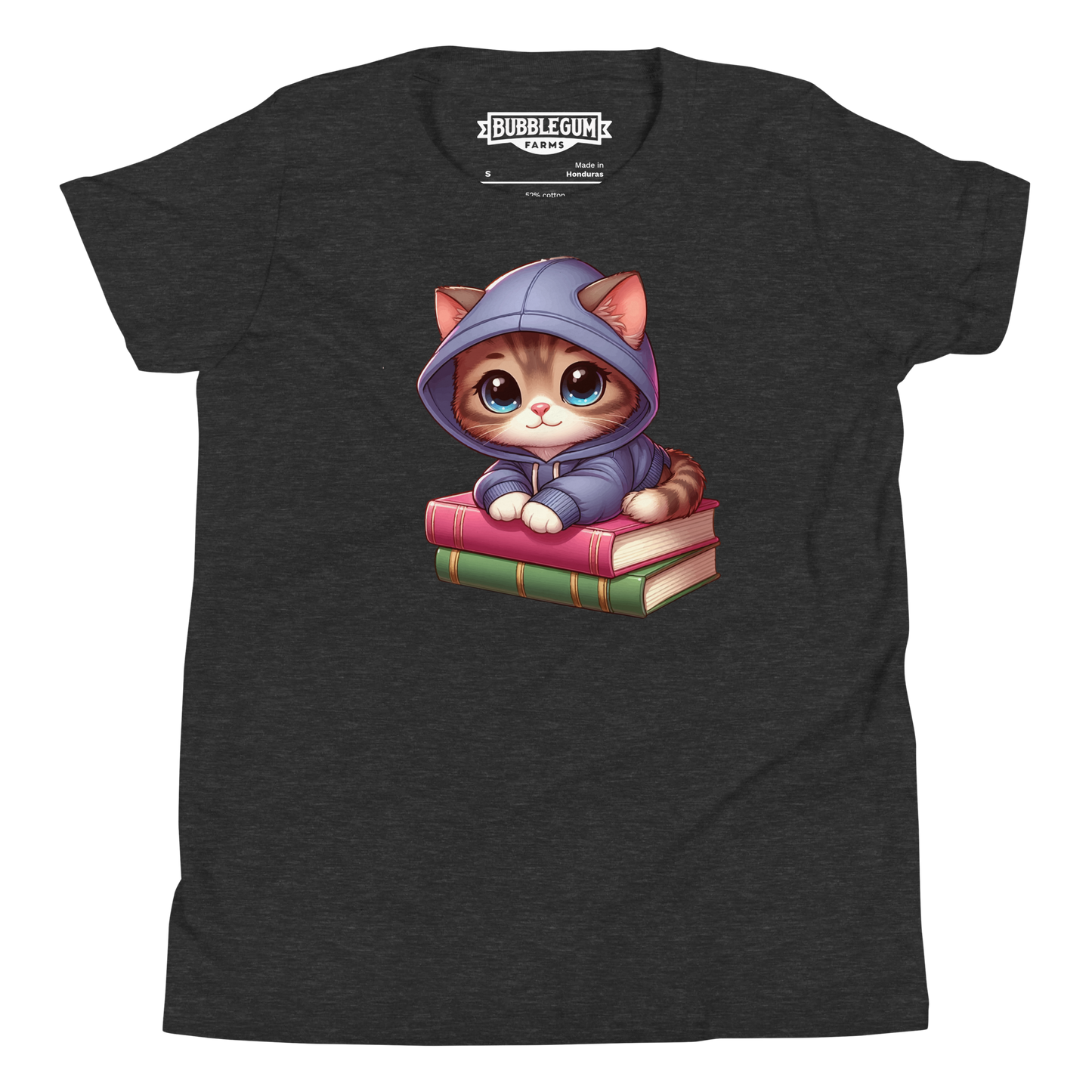 Brown Kitten - Sitting on Books - Youth Staple Tee