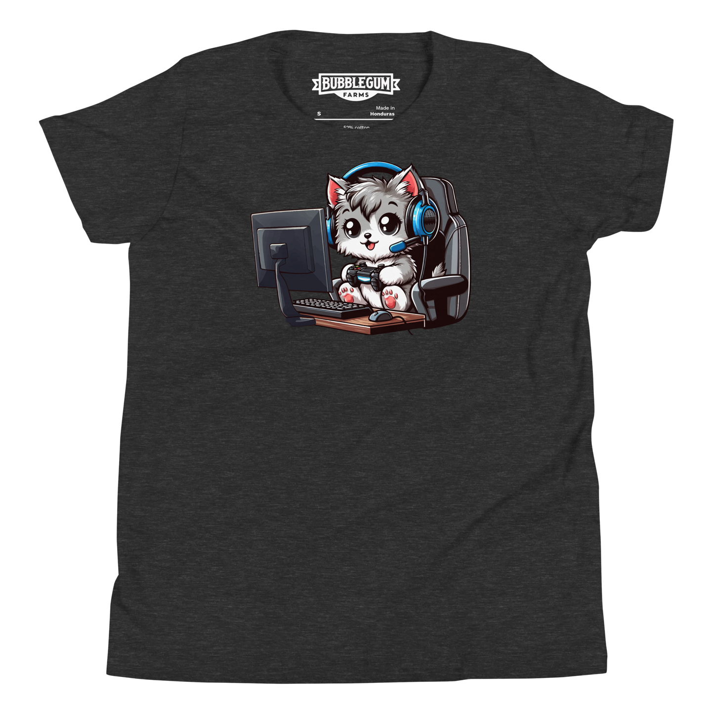 Gamer Kitten - Blue Headset - Youth Staple Tee