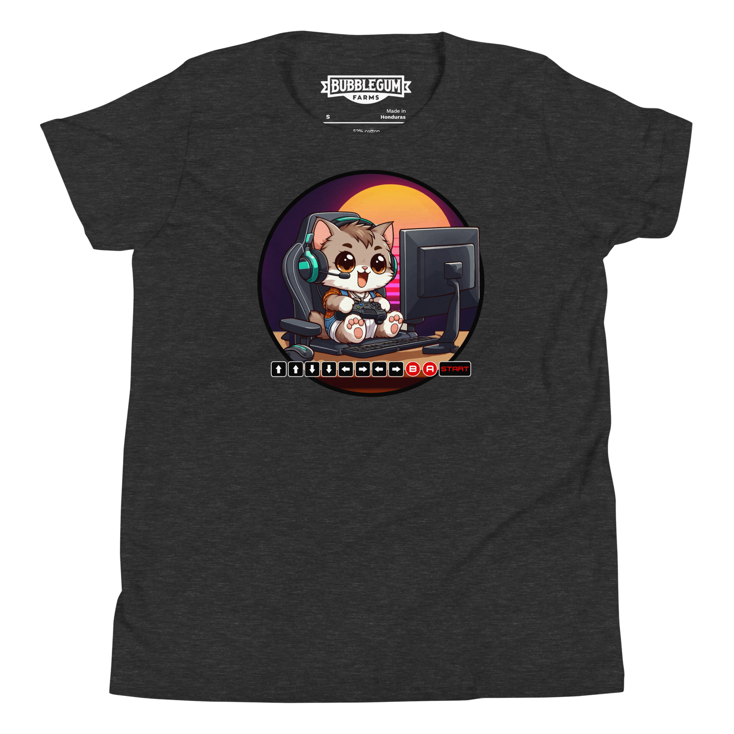Gamer Kitten - Green Headset - Youth Staple Tee