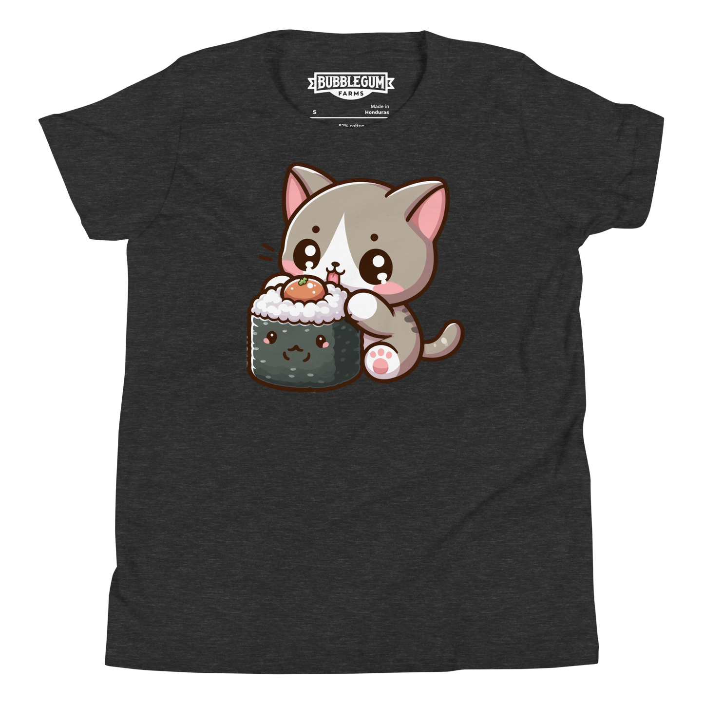 Grey Kitten - Eating Sushi - Youth Staple Tee