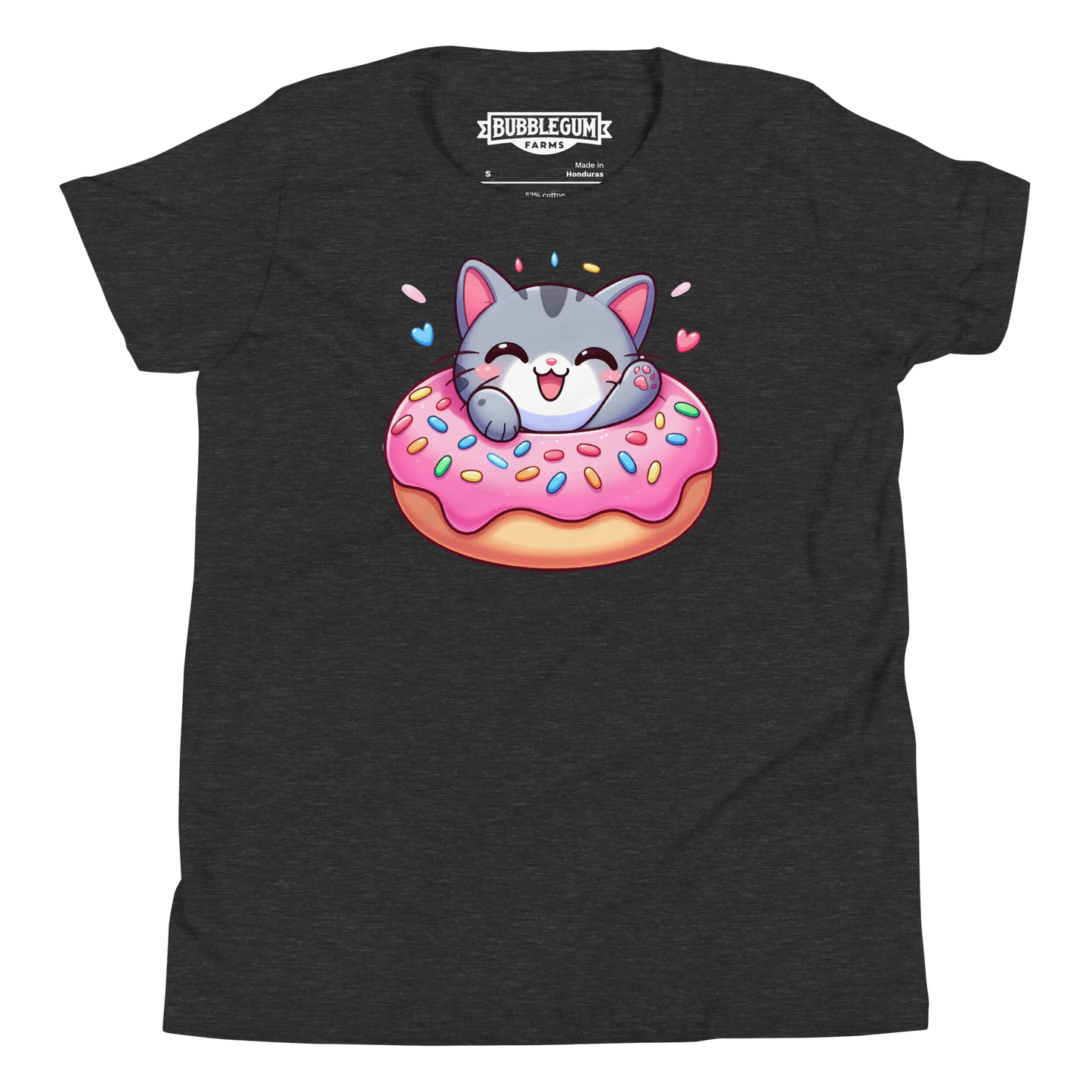 Grey Kitten - Laughing in a Donut - Youth Staple Tee