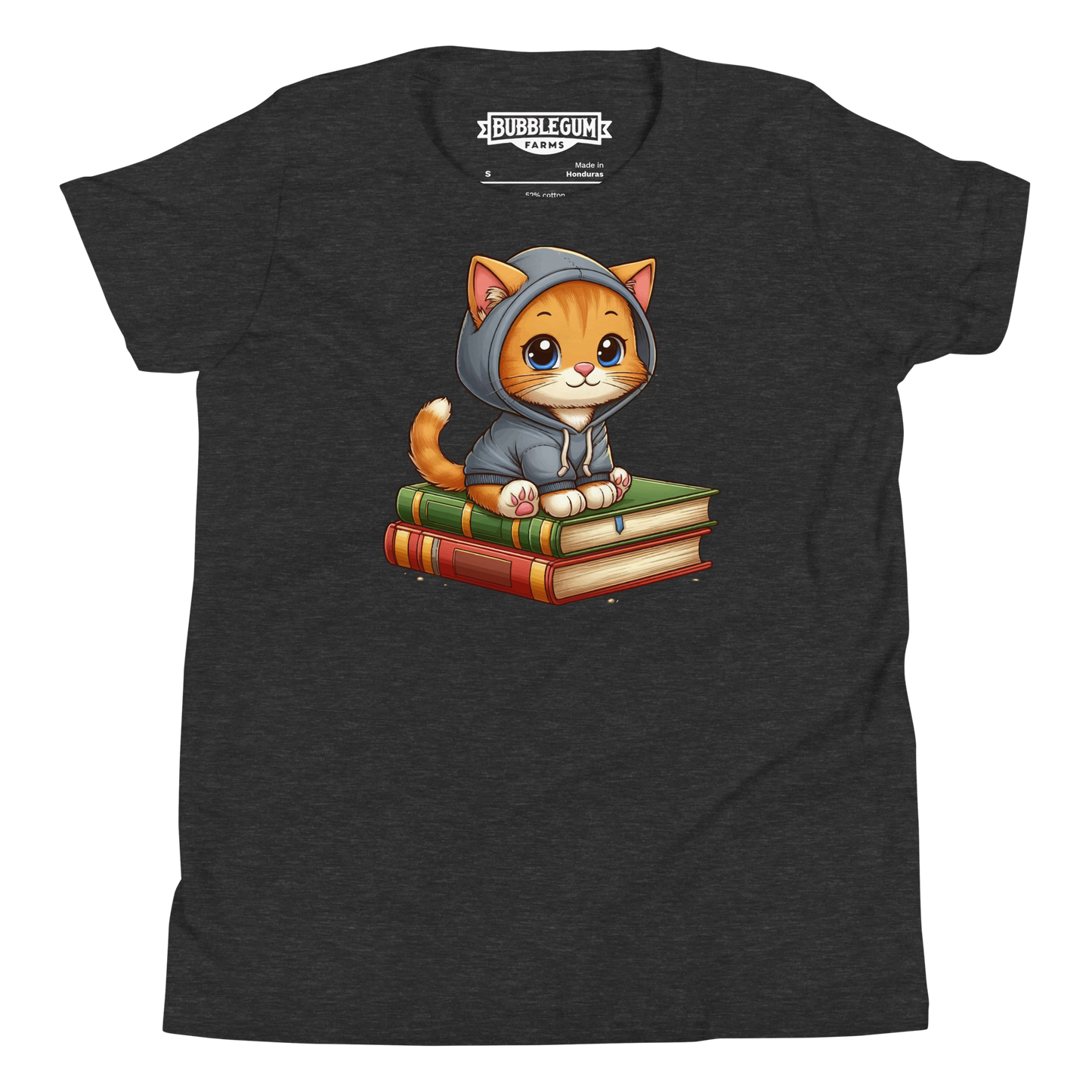 Orange Kitten - Sitting on Books - Youth Staple Tee