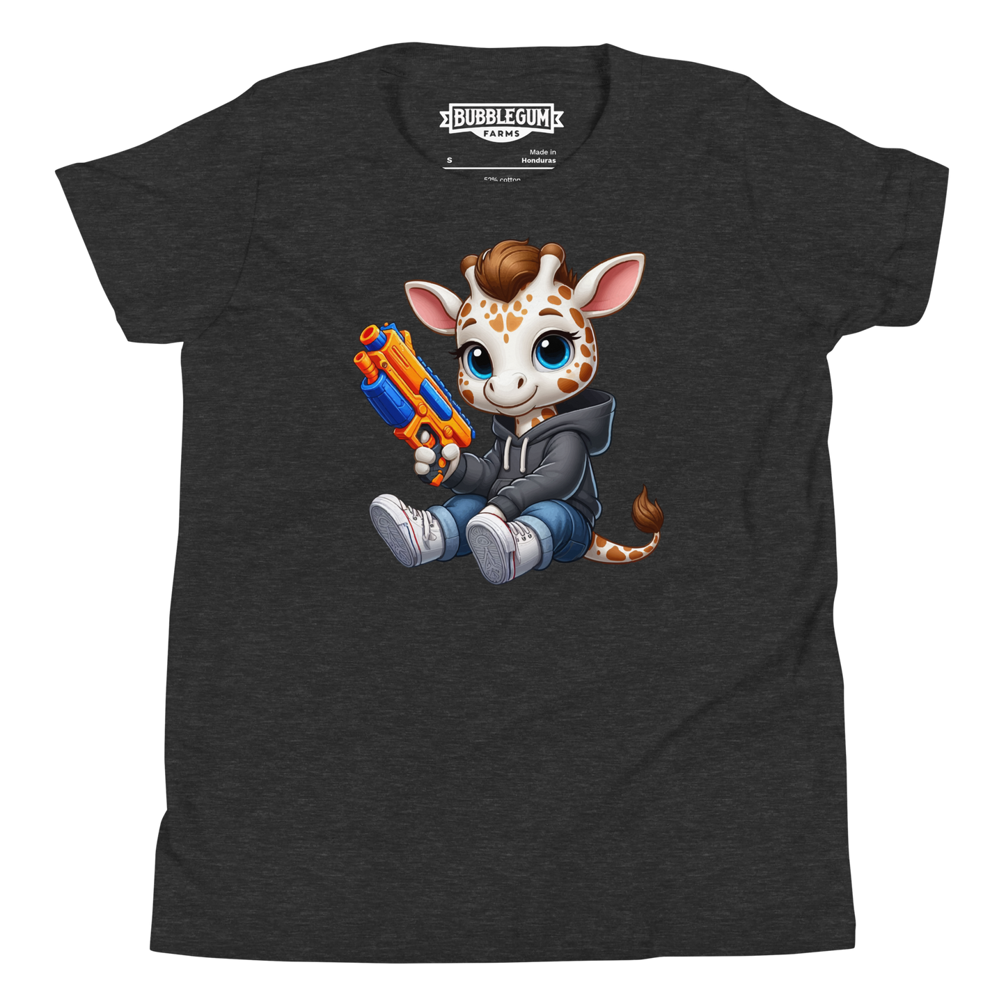 White Giraffe with Foam Dart Blaster - Youth Staple Tee