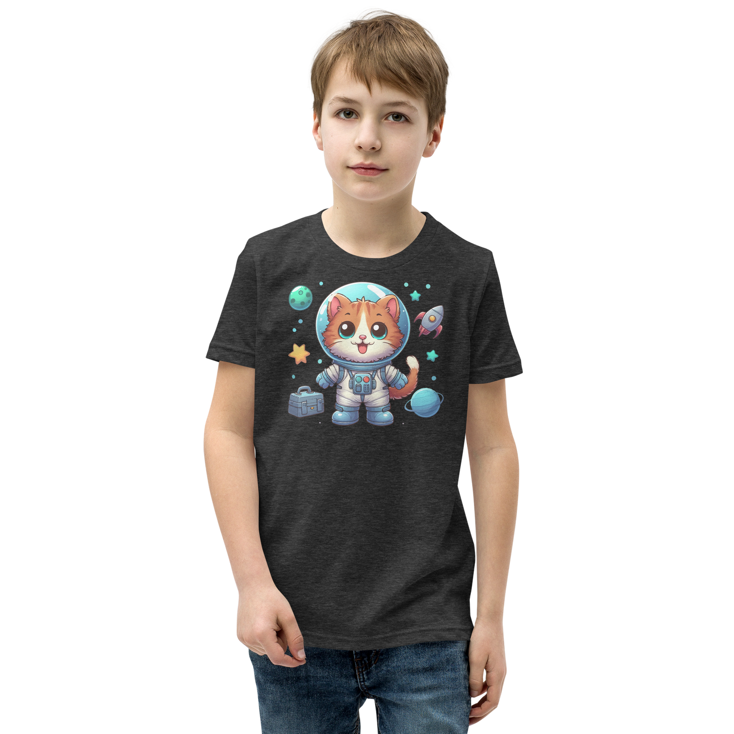 Space Kitten with Planets - Youth Staple Tee
