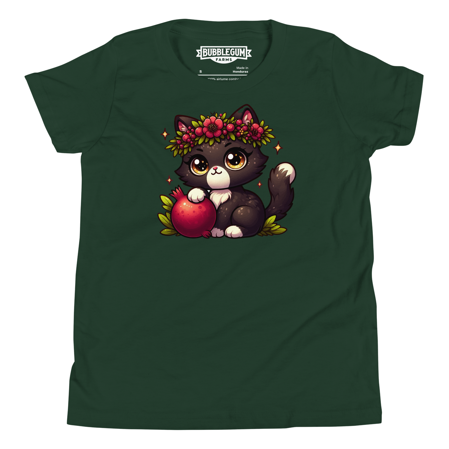Black Kitten with Red Flowers - Youth Staple Tee