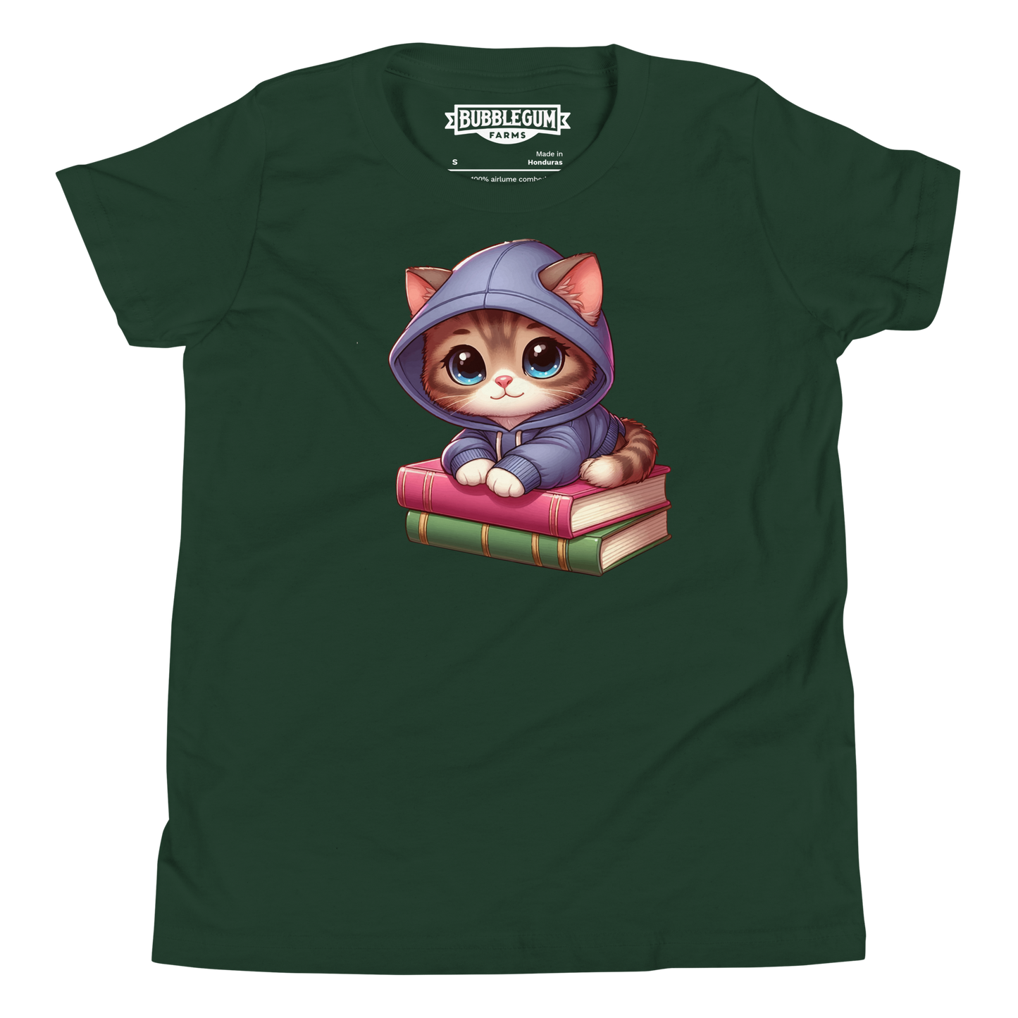 Brown Kitten - Sitting on Books - Youth Staple Tee