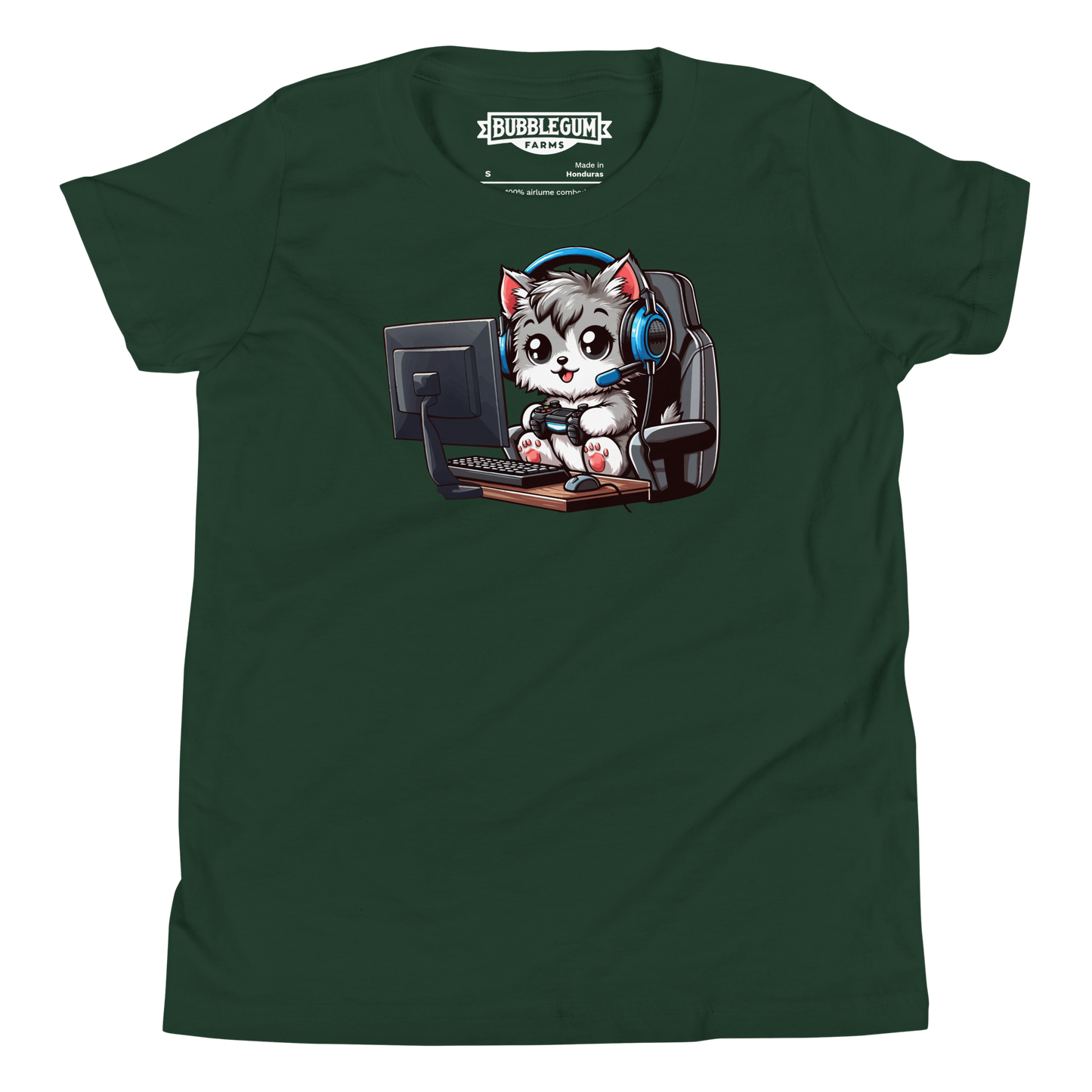 Gamer Kitten - Blue Headset - Youth Staple Tee