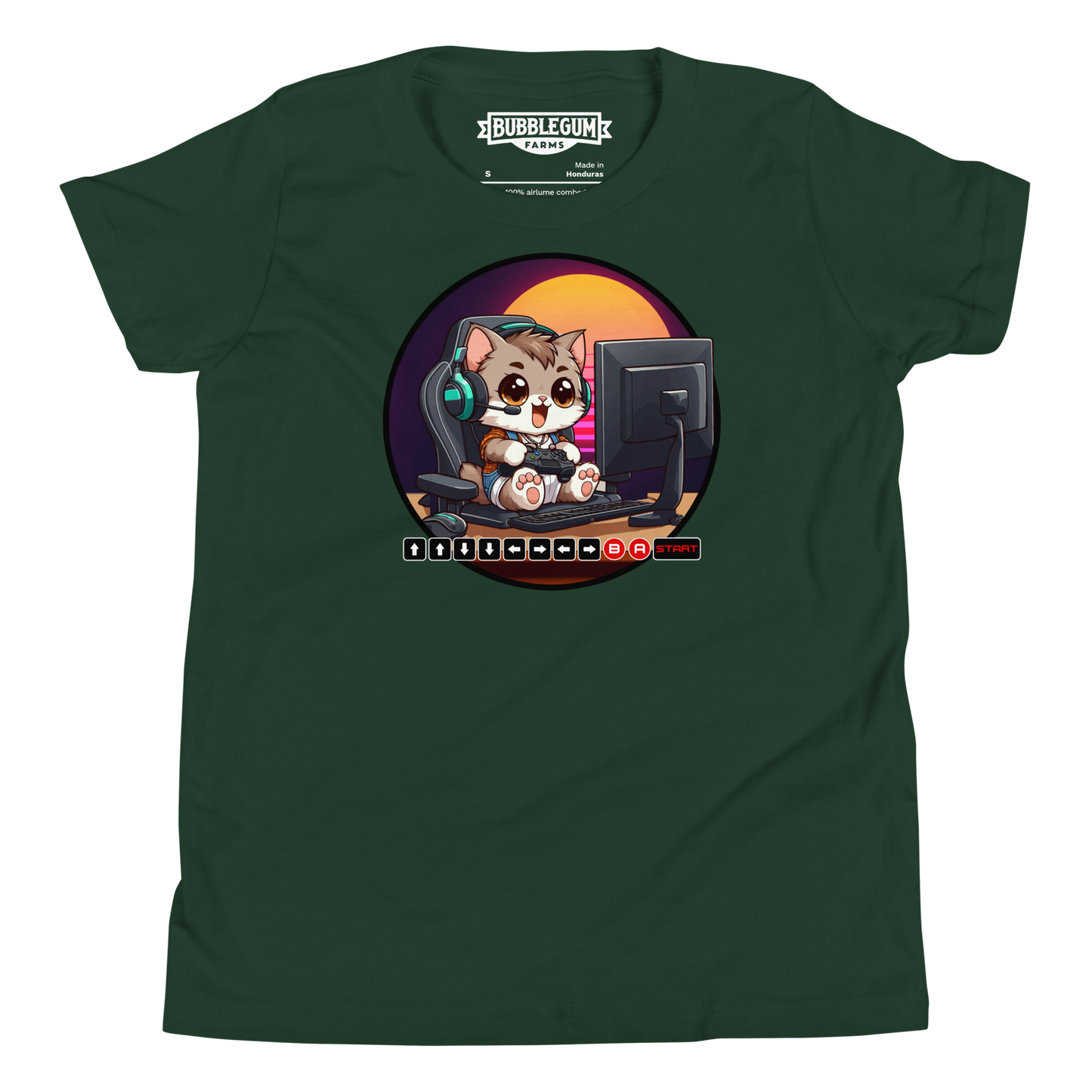 Gamer Kitten - Green Headset - Youth Staple Tee