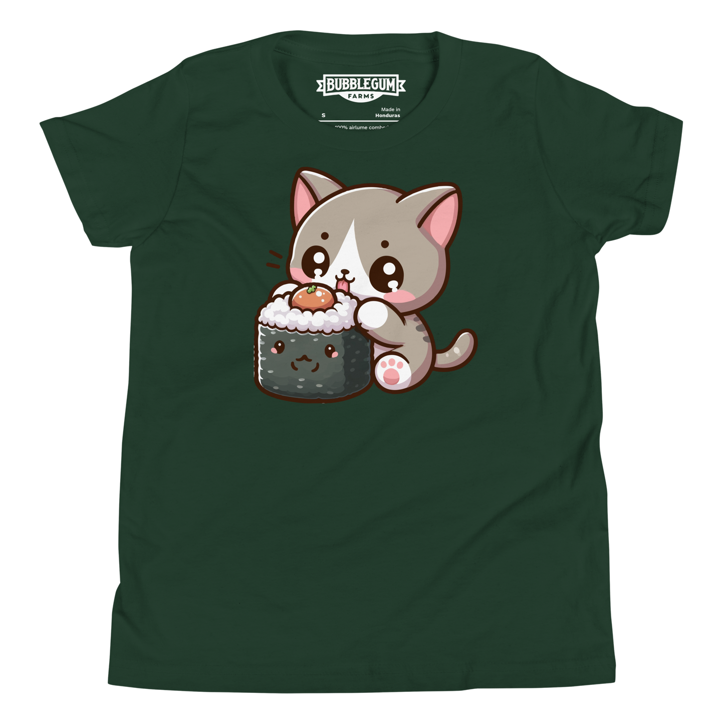 Grey Kitten - Eating Sushi - Youth Staple Tee