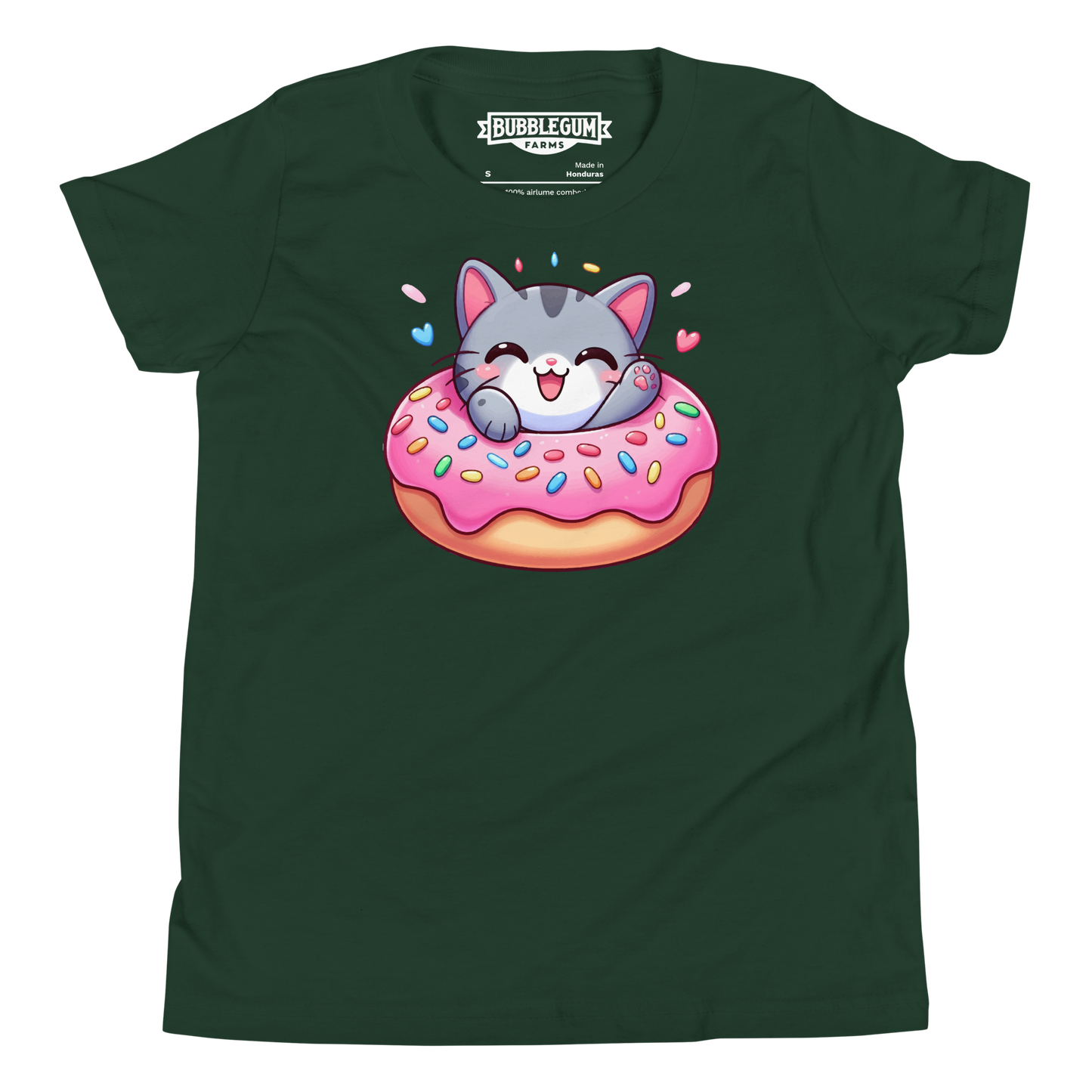 Grey Kitten - Laughing in a Donut - Youth Staple Tee