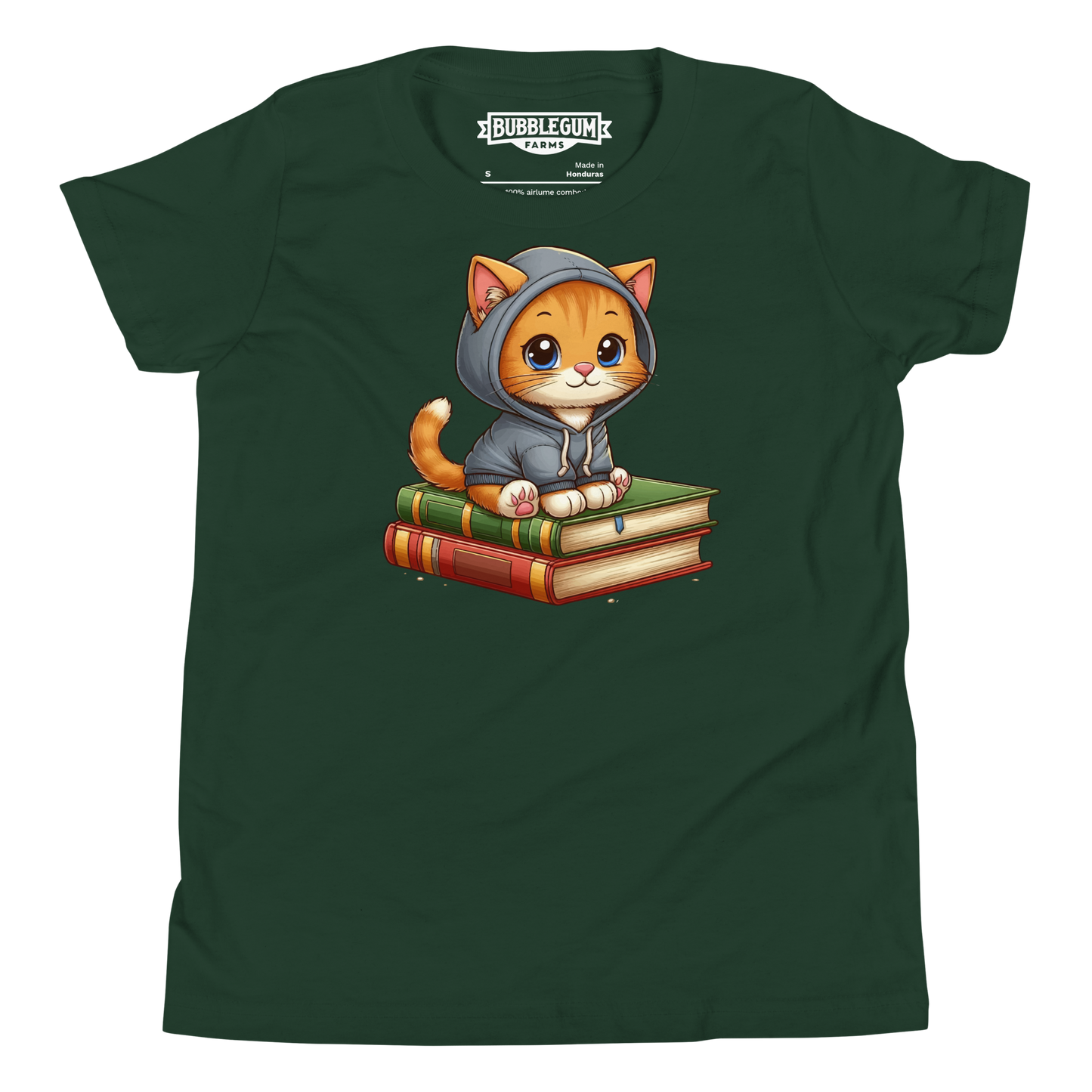 Orange Kitten - Sitting on Books - Youth Staple Tee