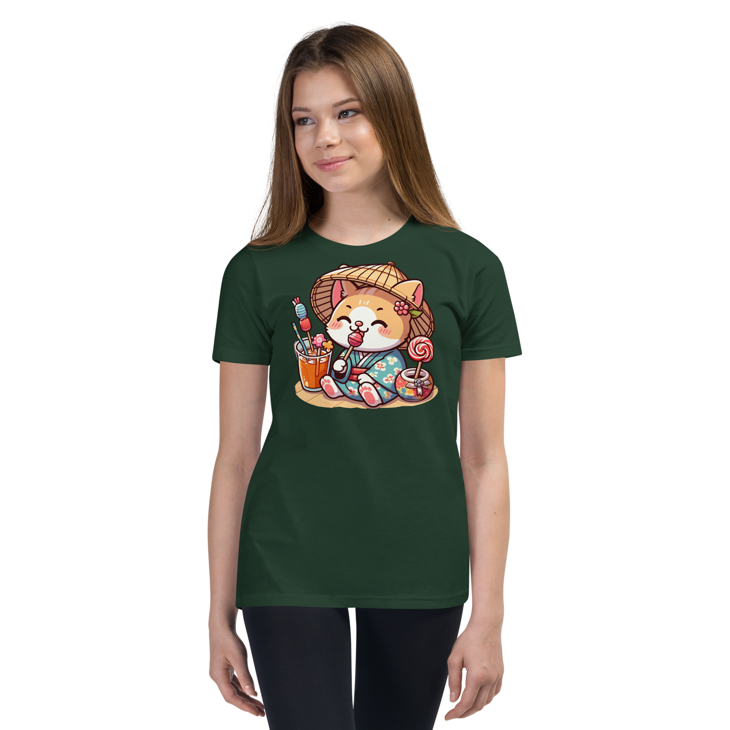 Orange Kitten in a Kimono - Youth Staple Tee