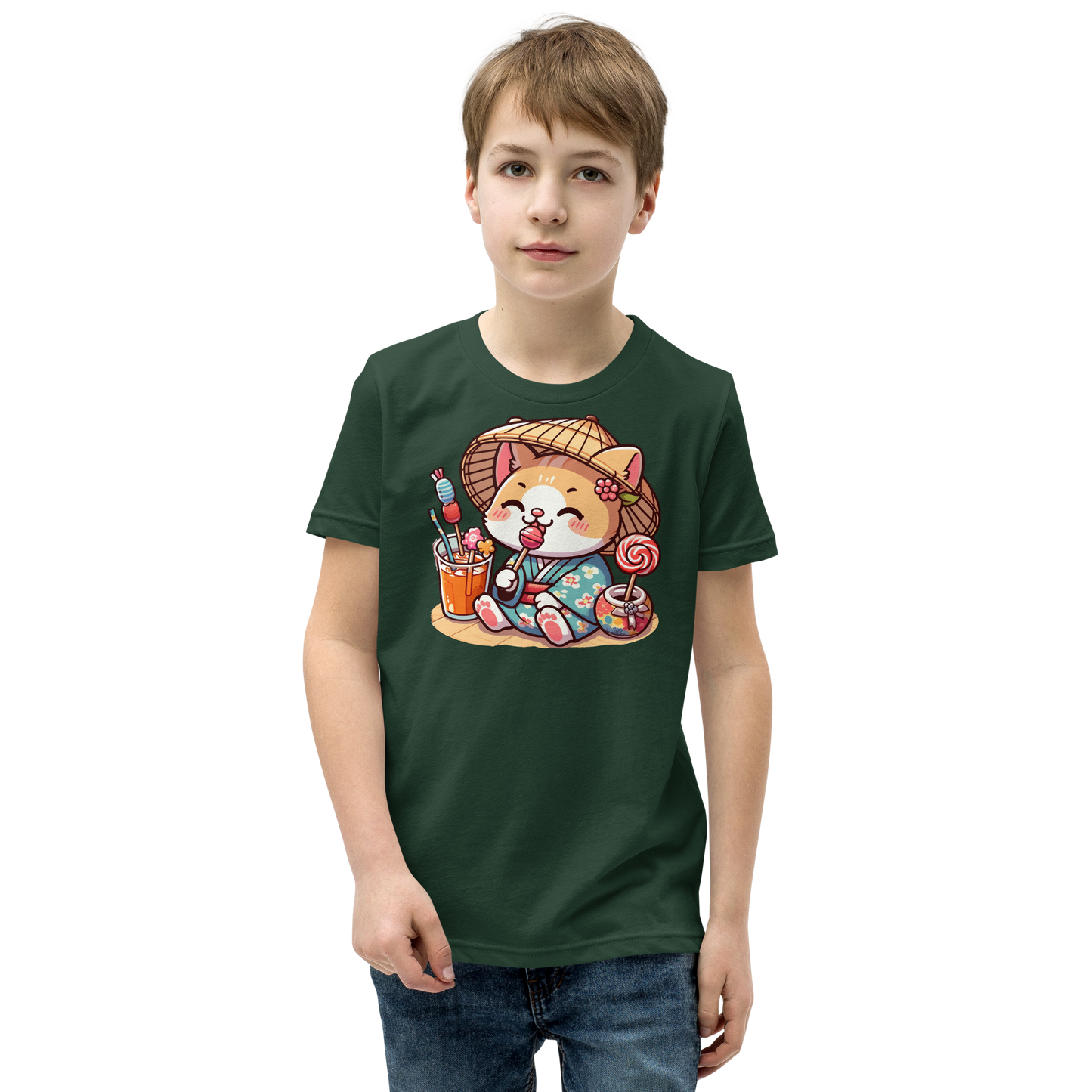 Orange Kitten in a Kimono - Youth Staple Tee