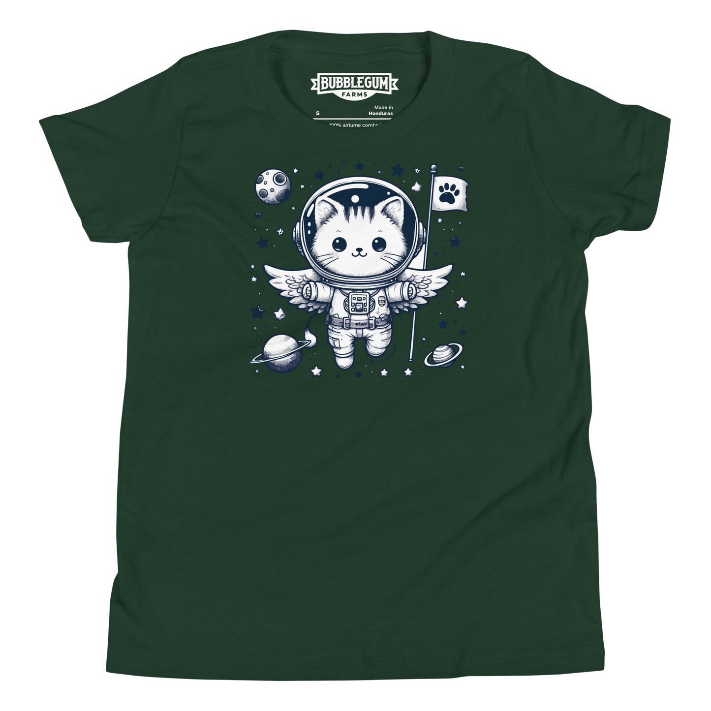 Space Kitten with Stars - Youth Staple Tee